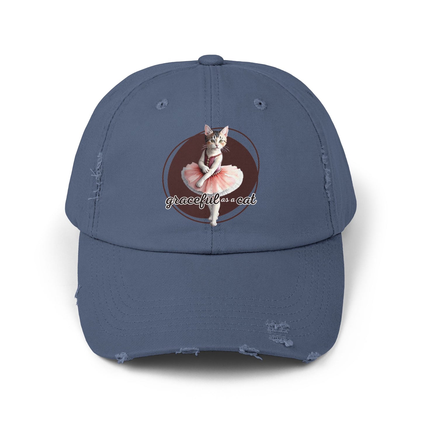 Unisex Distressed Cap - 'Graceful as a Cat' Fun Cat Lover Hat