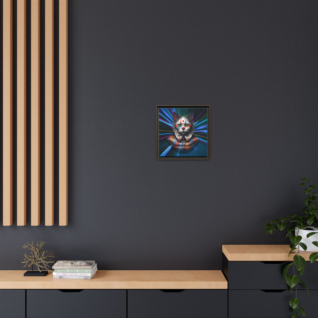 Colorful Cat Clown Framed Canvas Art – Quirky Home Decor for Pet Lovers