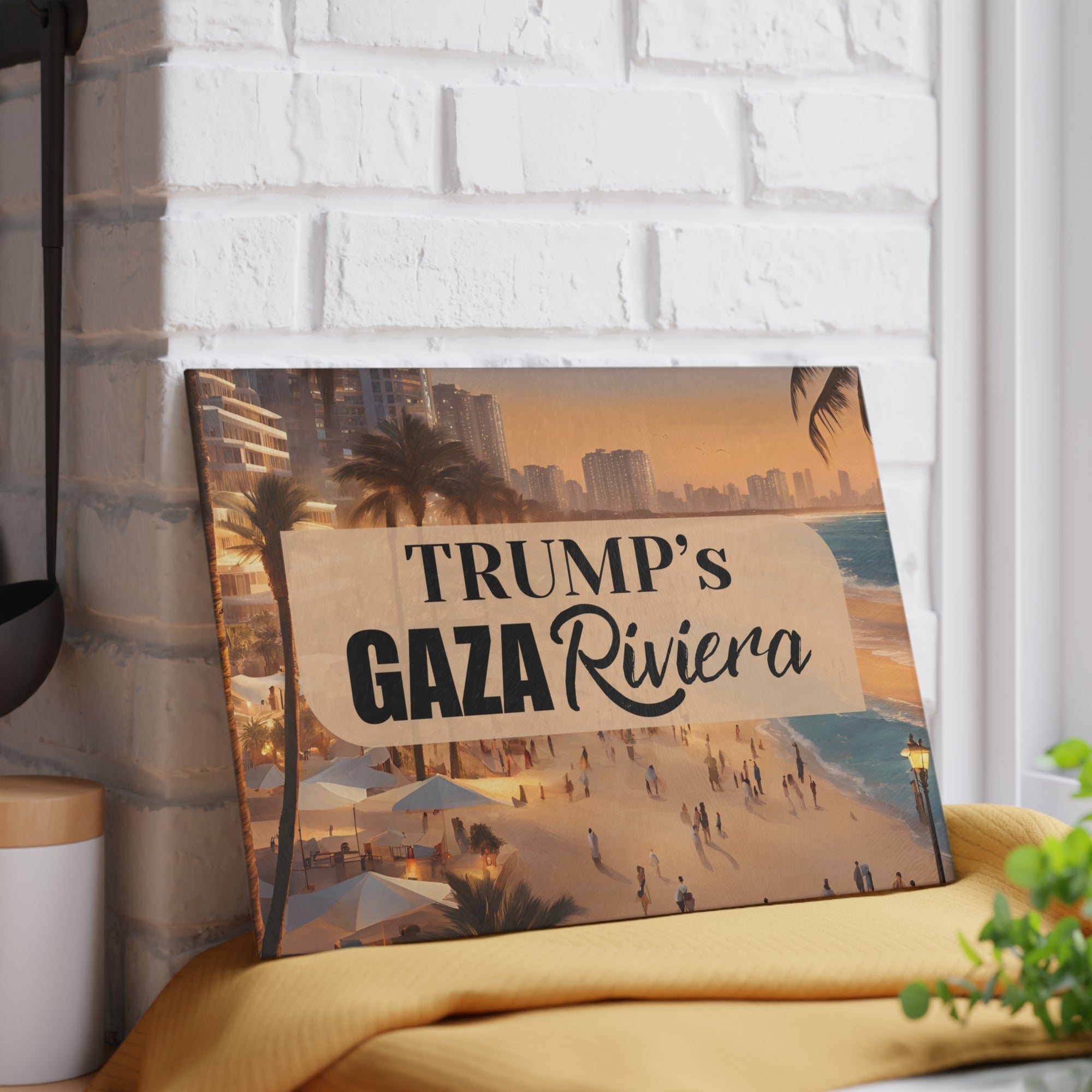 Humorous Glass Cutting Board – Trump’s Gaza Riviera
