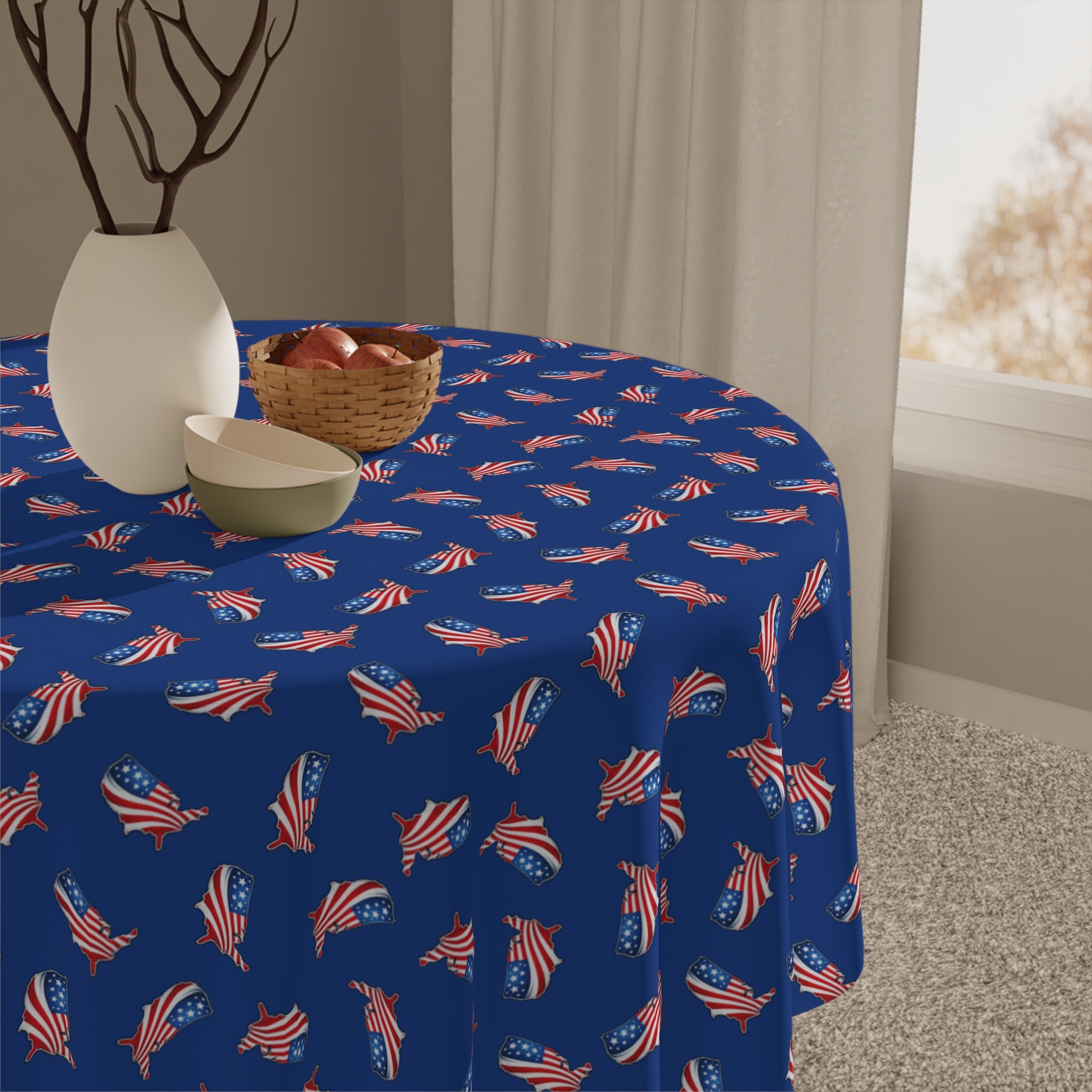Patriotic USA Map Tablecloth – Red, White & Blue All-Over Print