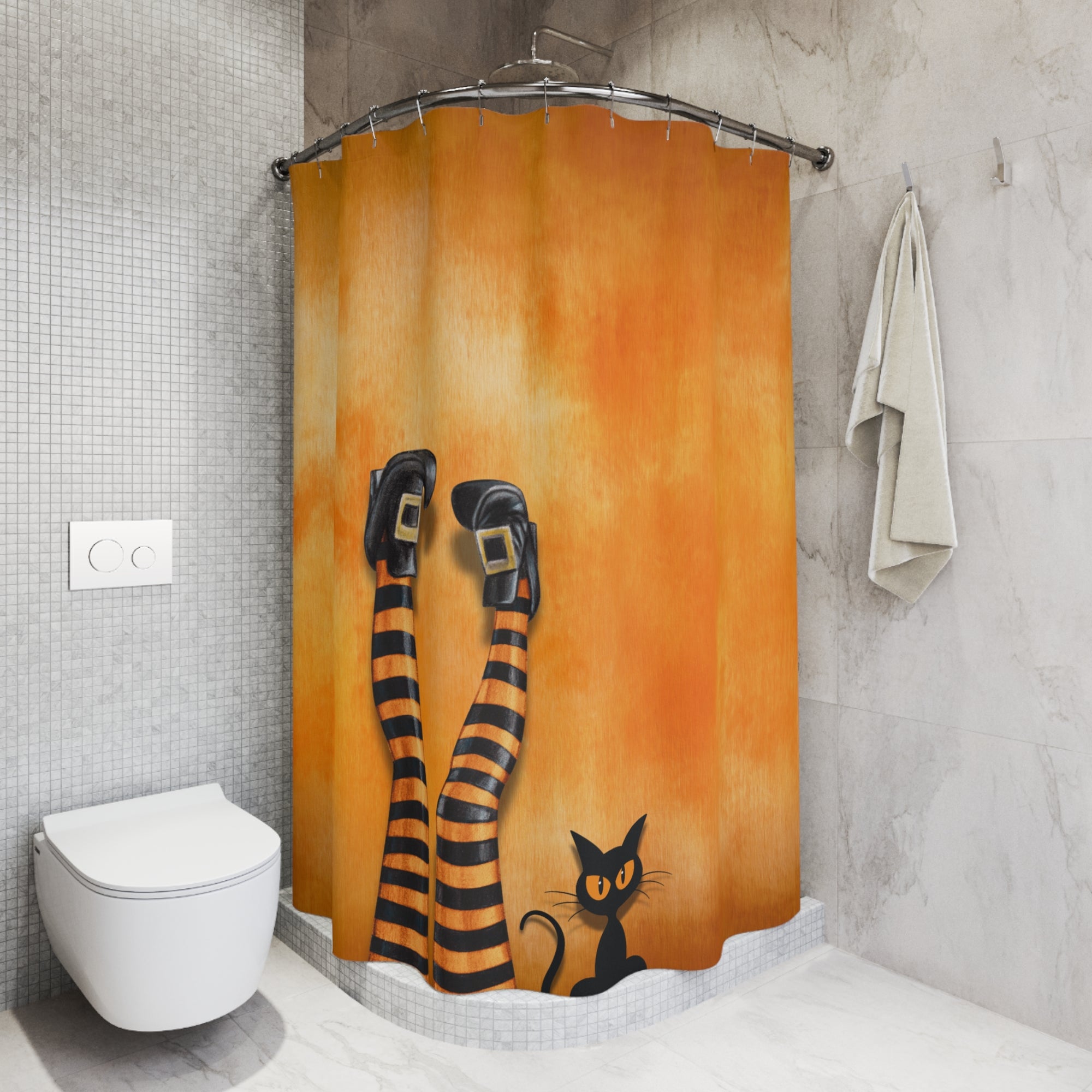 Witchy Cat Lady Legs Shower Curtain, Halloween Bathroom Decor