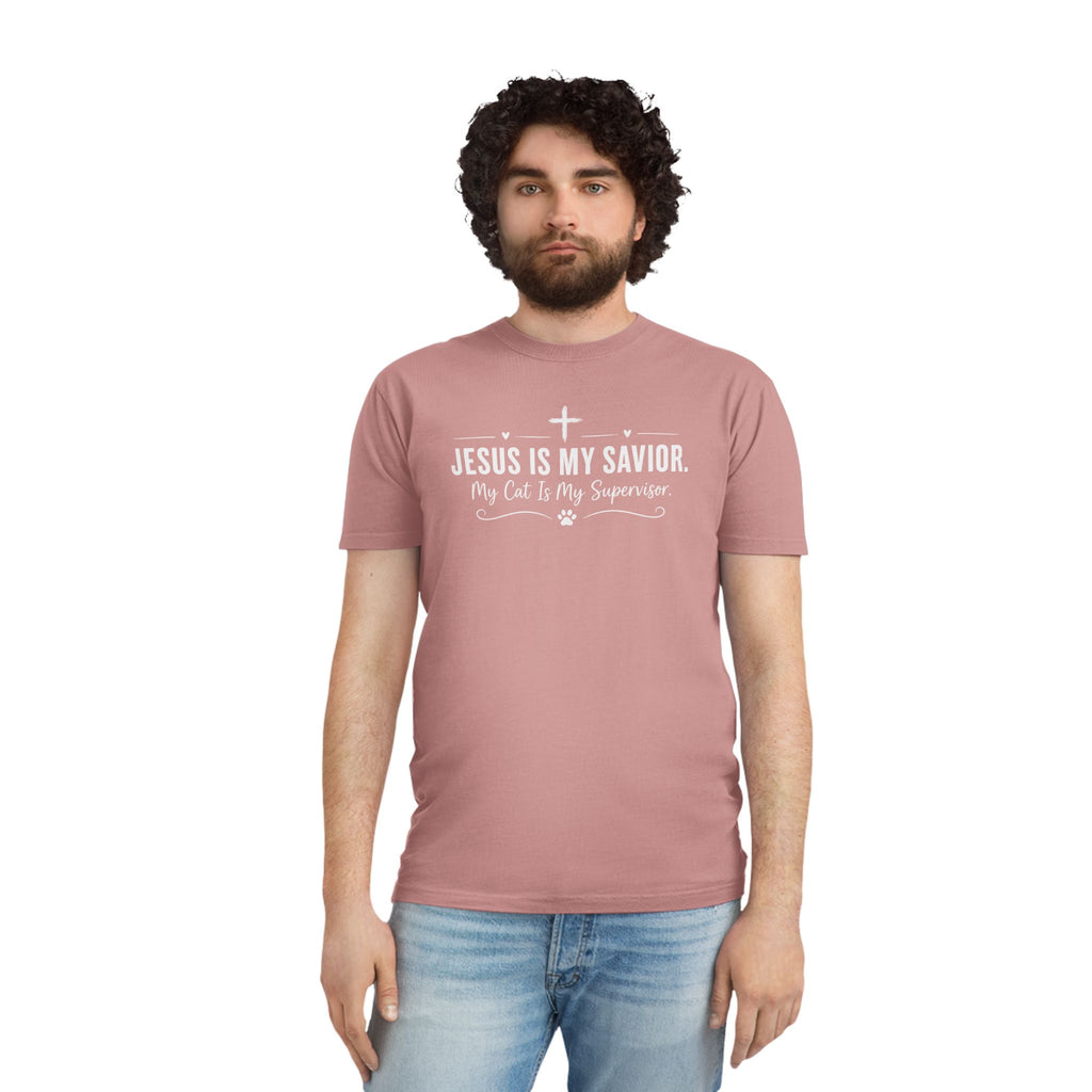 Jesus Is My Savior. My Cat Is My Supervisor. Vintage- Style T-Shirt