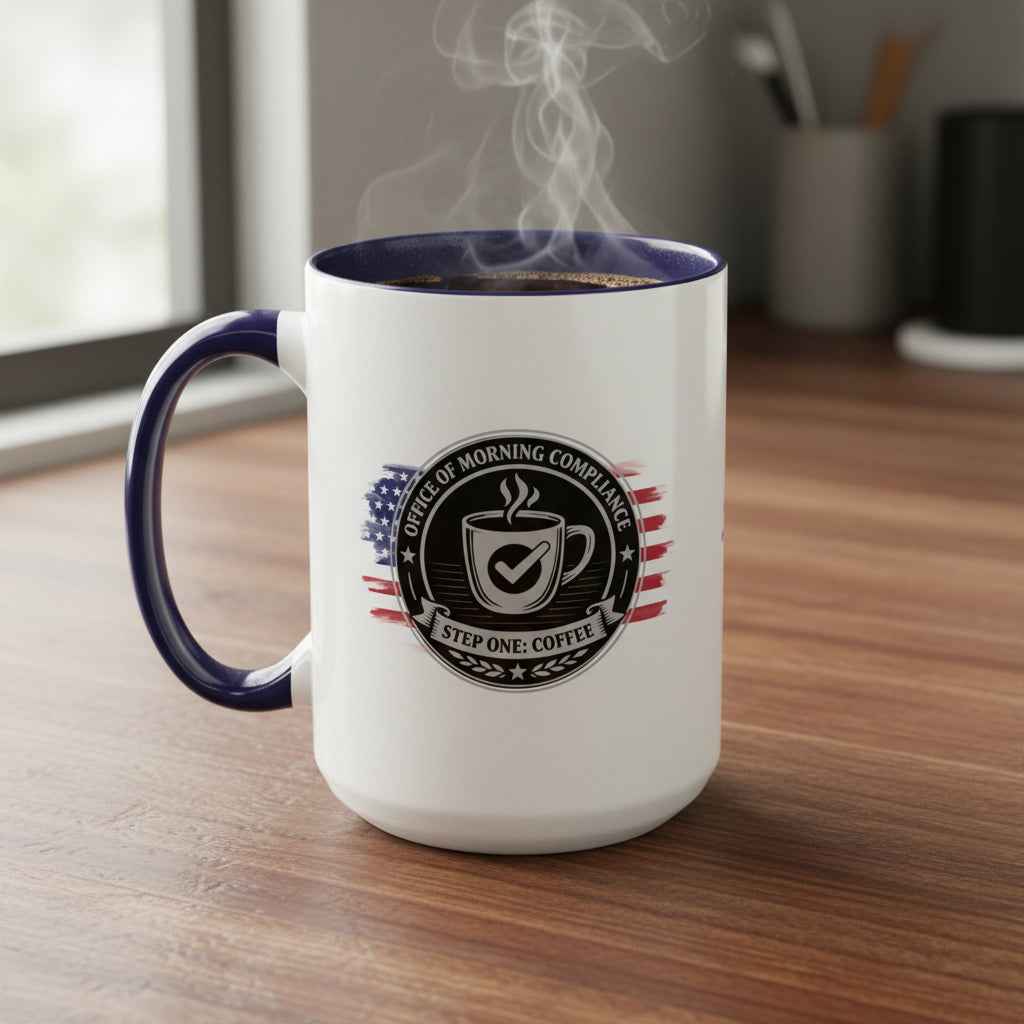 Office of Morning Compliance Coffee Mug – “Step One: Coffee” Official Seal Cup