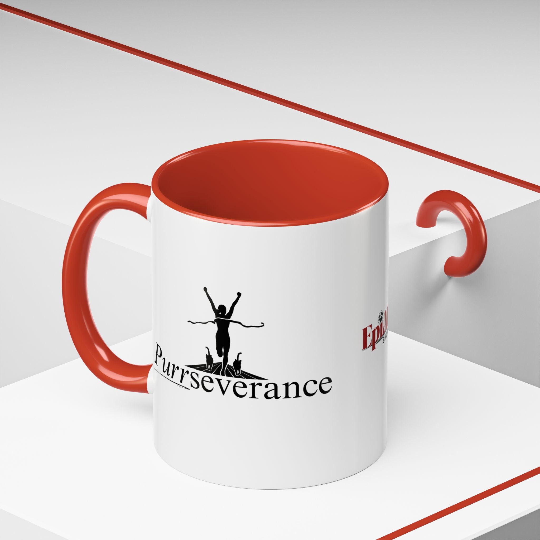 Photo depicting the ​Purrseverance Accent Coffee Mug (11, 15oz) from EpiAl's Shop.