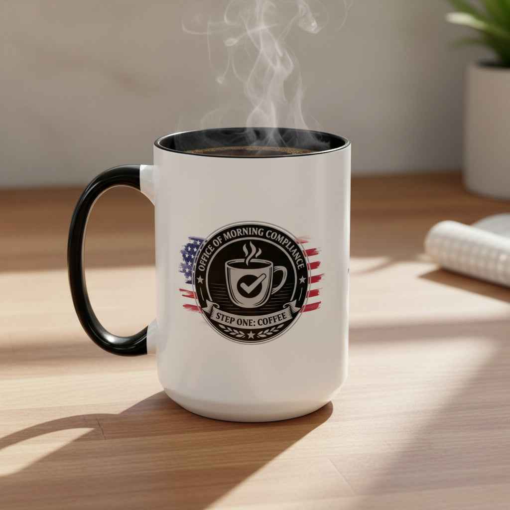 Office of Morning Compliance Coffee Mug – “Step One: Coffee” Official Seal Cup