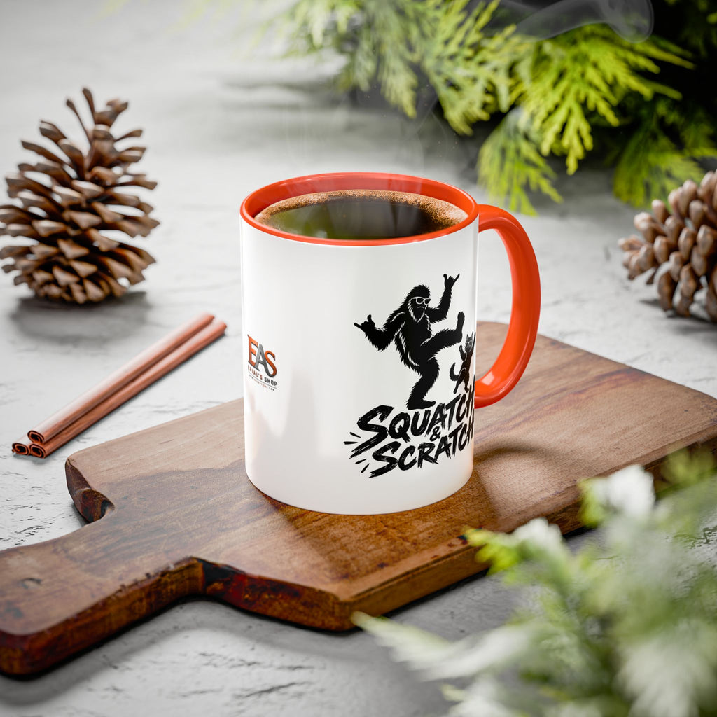 Squatch & Scratch Bigfoot and Cat Coffee Mug | Funny Sasquatch Ceramic Mug | 11oz & 15oz