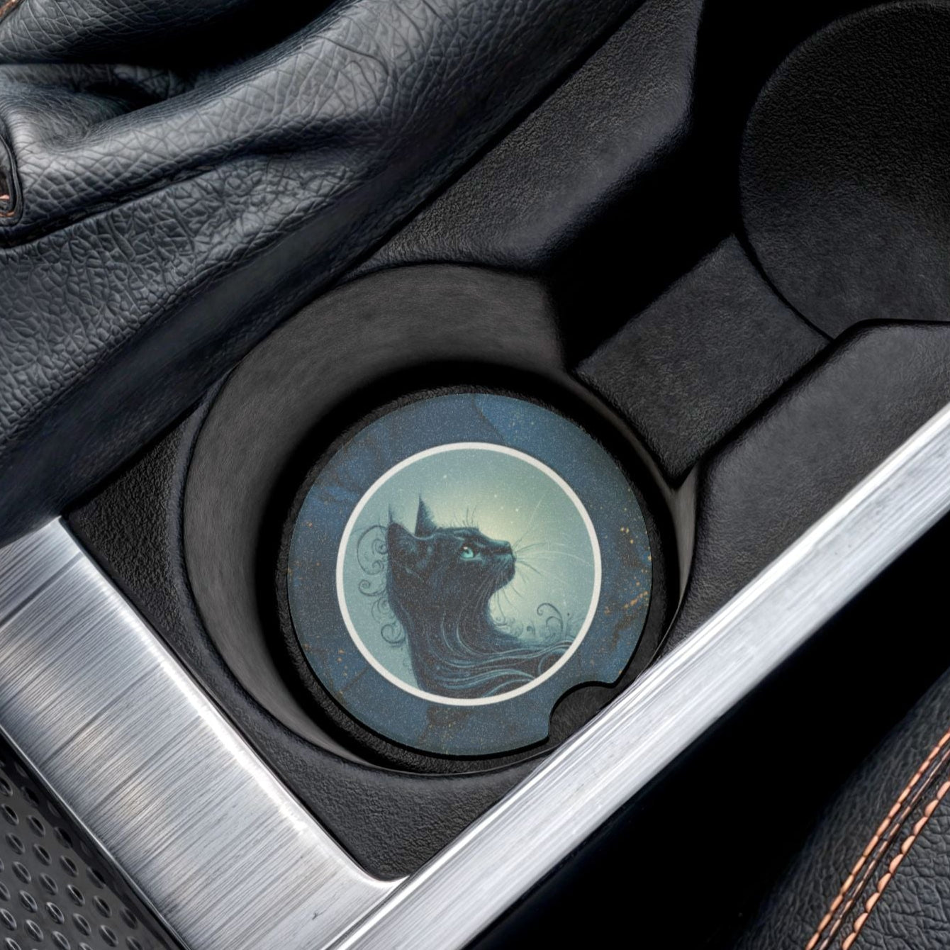 Elegant Blue Eyed Cat Soapstone Car Coaster