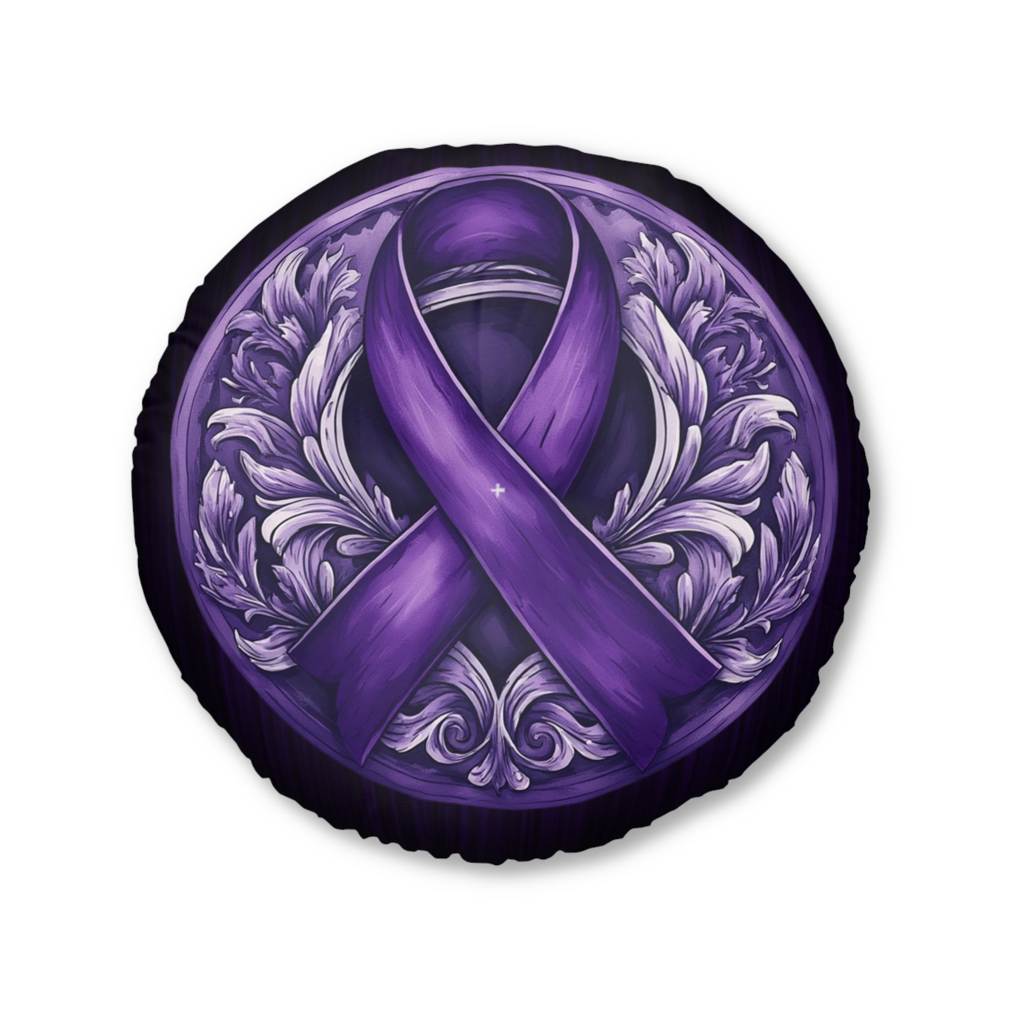 Elegant Purple Ribbon Tufted Floor Pillow, Round