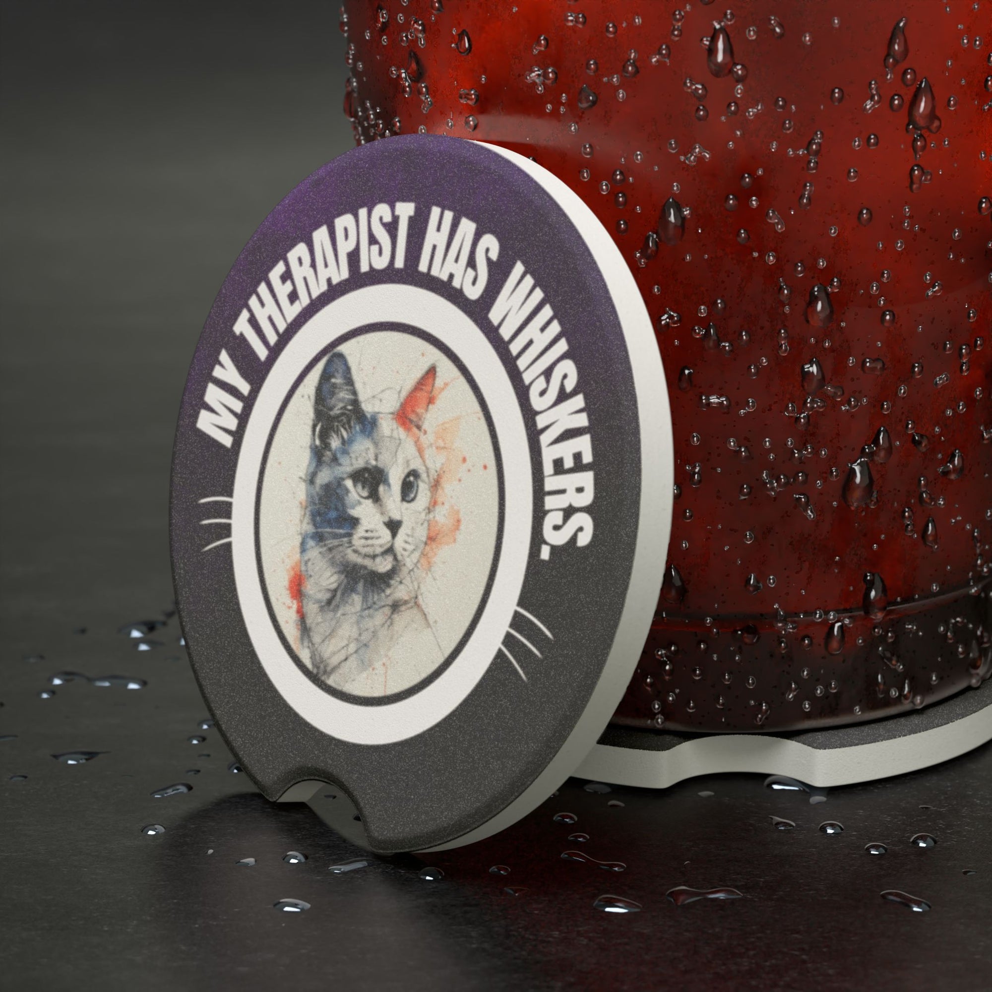 Whimsical Cat Therapy Soapstone Car Coaster