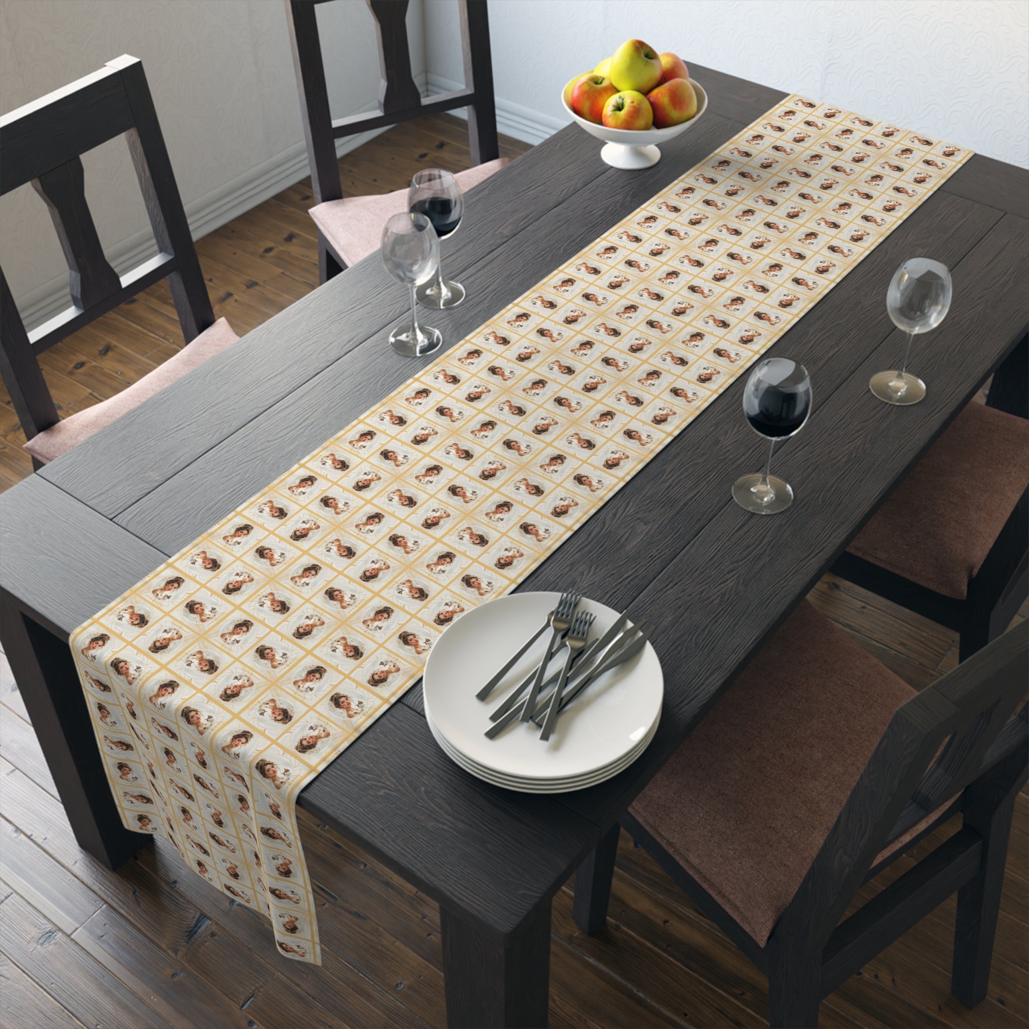 Charming Golden Cat Lady Table Runner