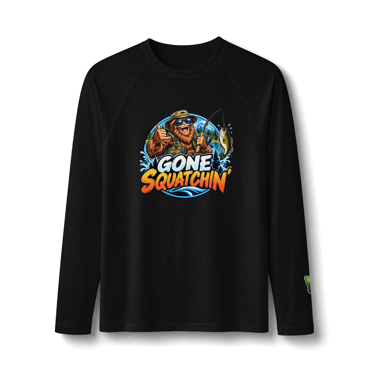 Gone Squatchin' Bigfoot Fishing Long Sleeve Rashguard | Funny Sasquatch Fishing Shirt