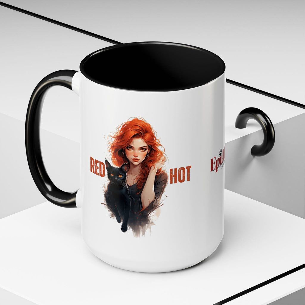 Red Hot Coffee Mug with Artistic Cat-Themed Design
