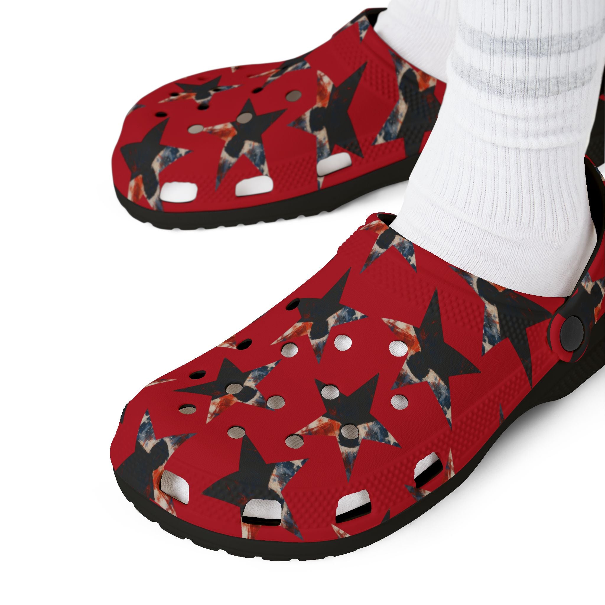 Red Presidential Silhouette Star EVA Clogs – Lightweight Statement Slip-Ons