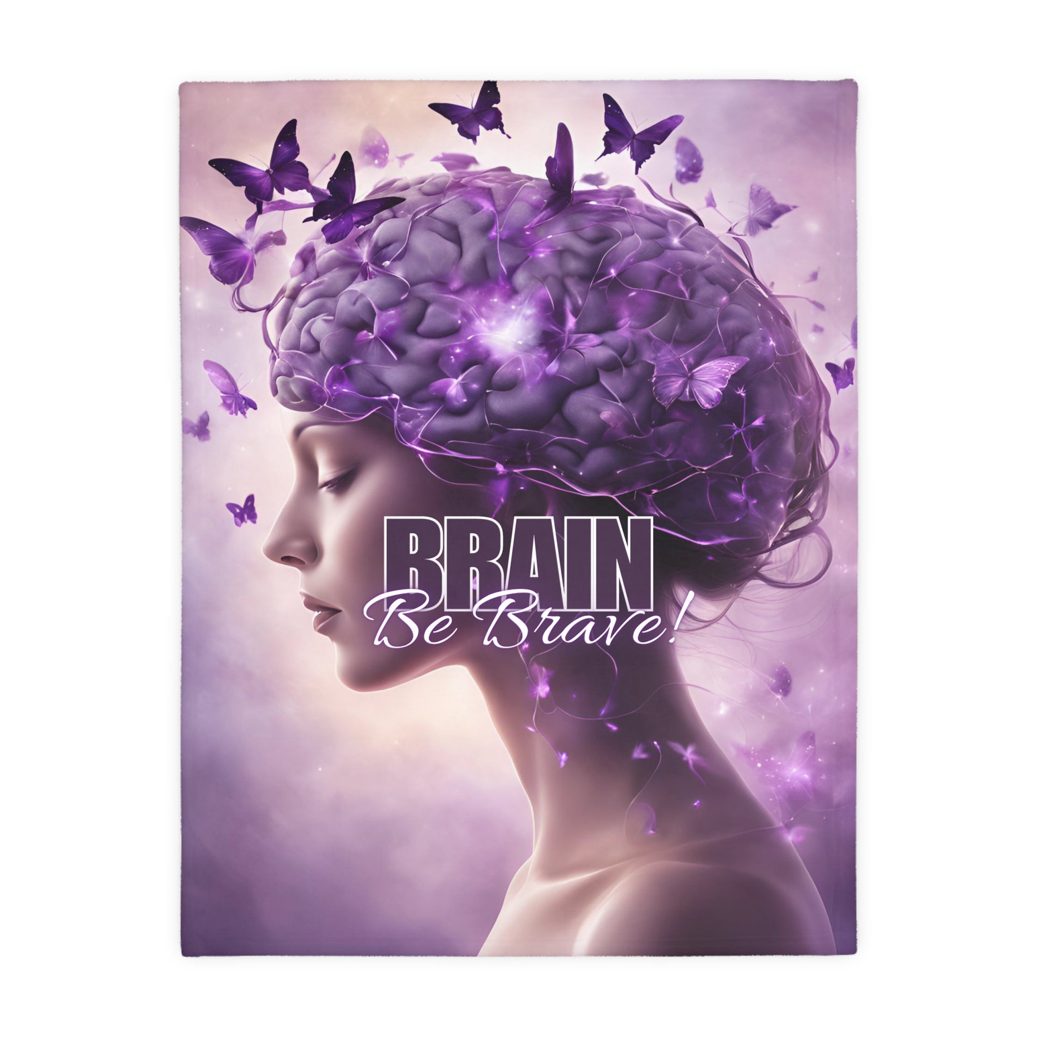 Photo depicting the ​Brain Be Brave Velveteen Microfiber Blanket (Two-sided print) from EpiAl's Shop.