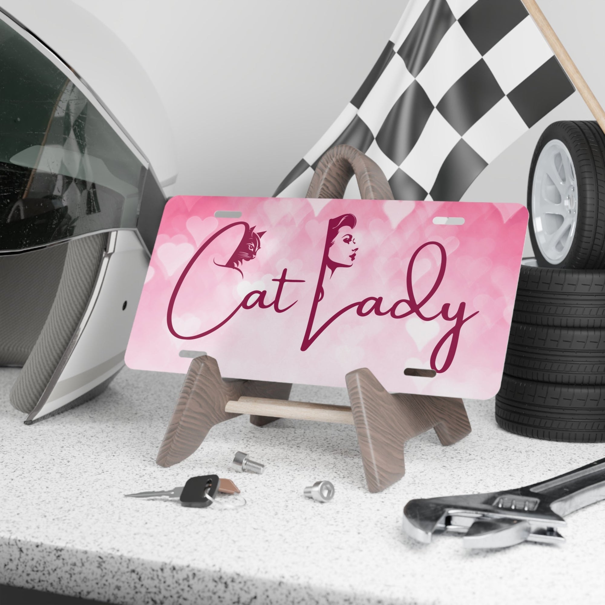 Cat Lady Hearts Vanity Plate - License Plate for Cat Lovers Printify