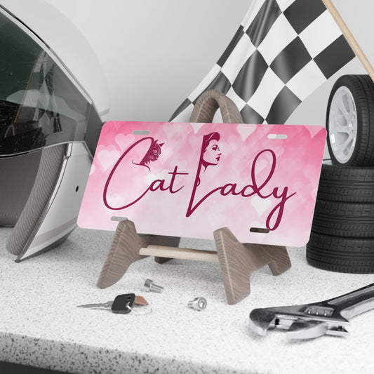 Cat Lady Hearts Vanity Plate - License Plate for Cat Lovers Printify