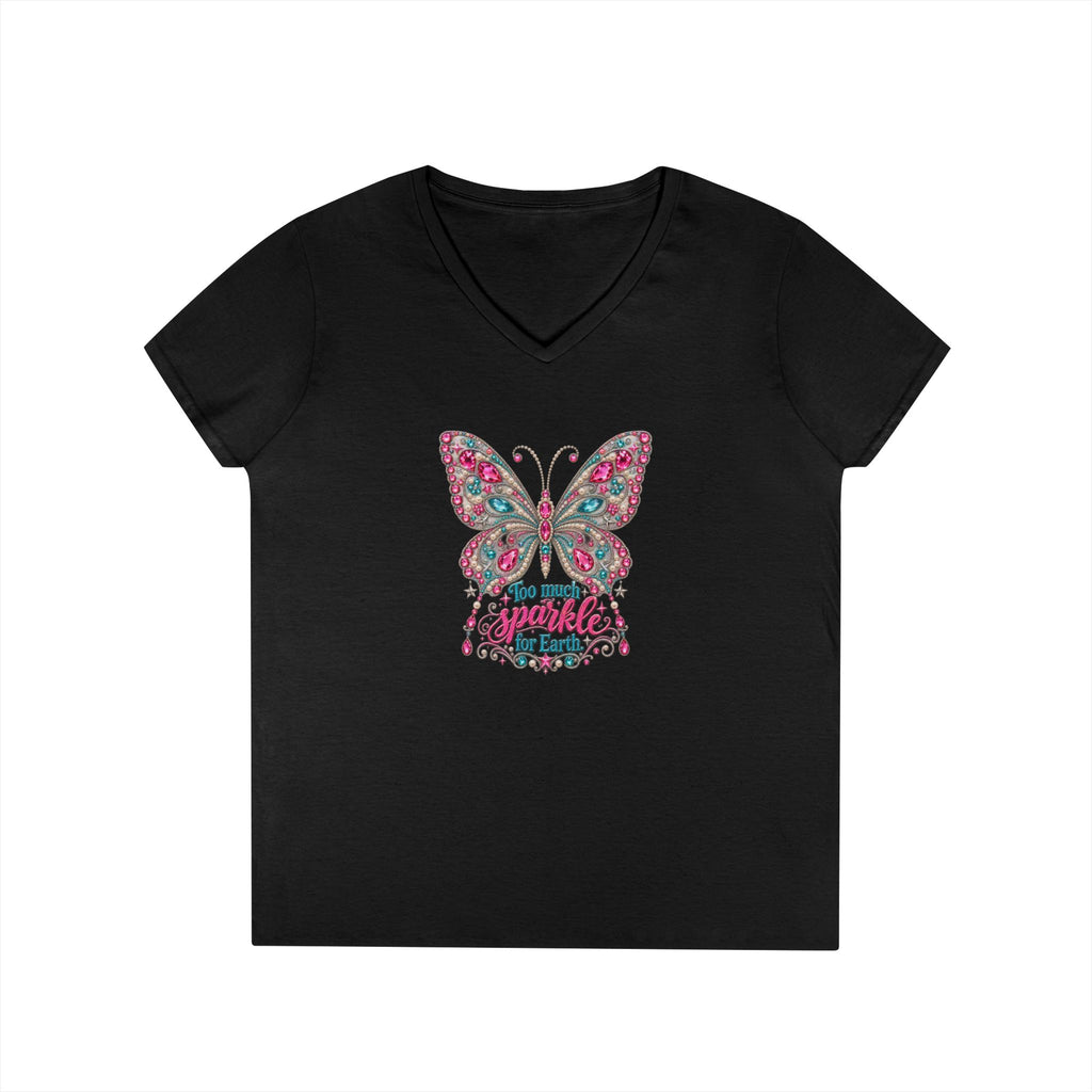 Too Much Sparkle for Earth V-Neck Tee | Rhinestone Butterfly Shirt | Heavenly Country Glam