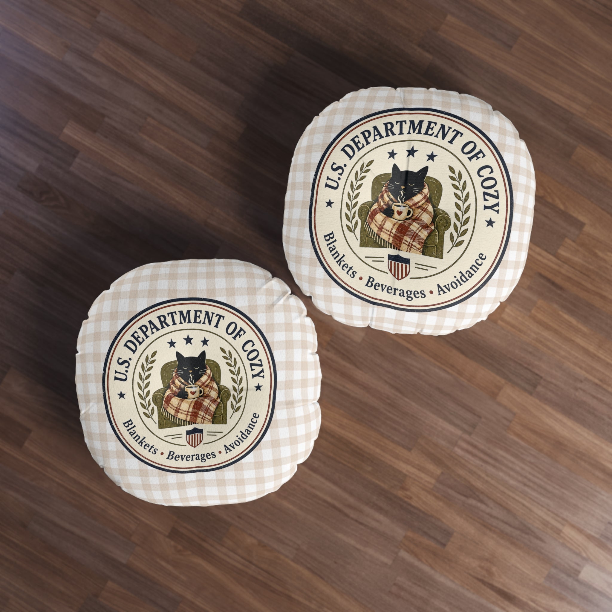 U.S. Department of Cozy Round Floor Pillow | Cozy Cat Gingham Cushion