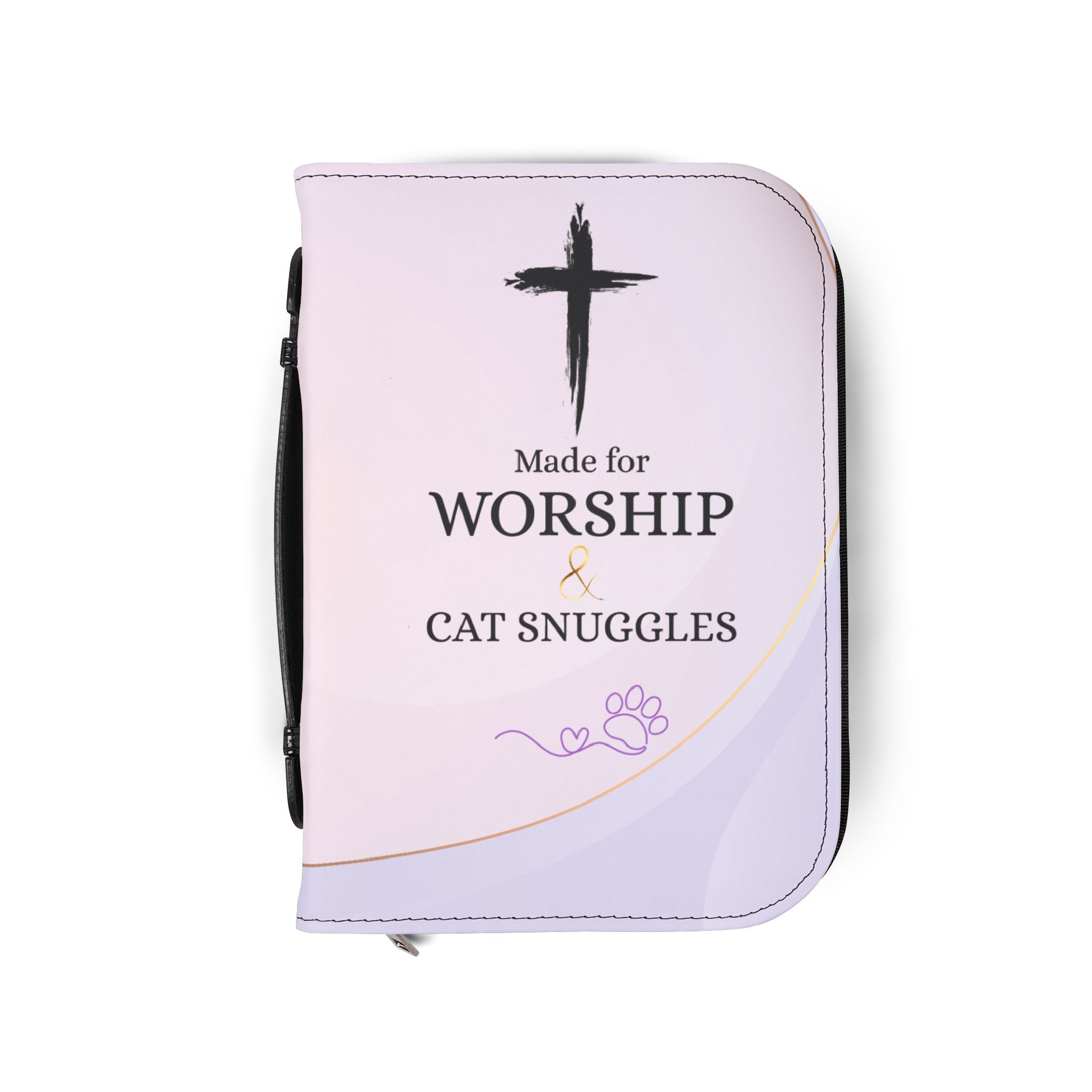 Made for Worship & Cat Snuggles Bible Cover | Christian Cat Lover Zippered Bible Case