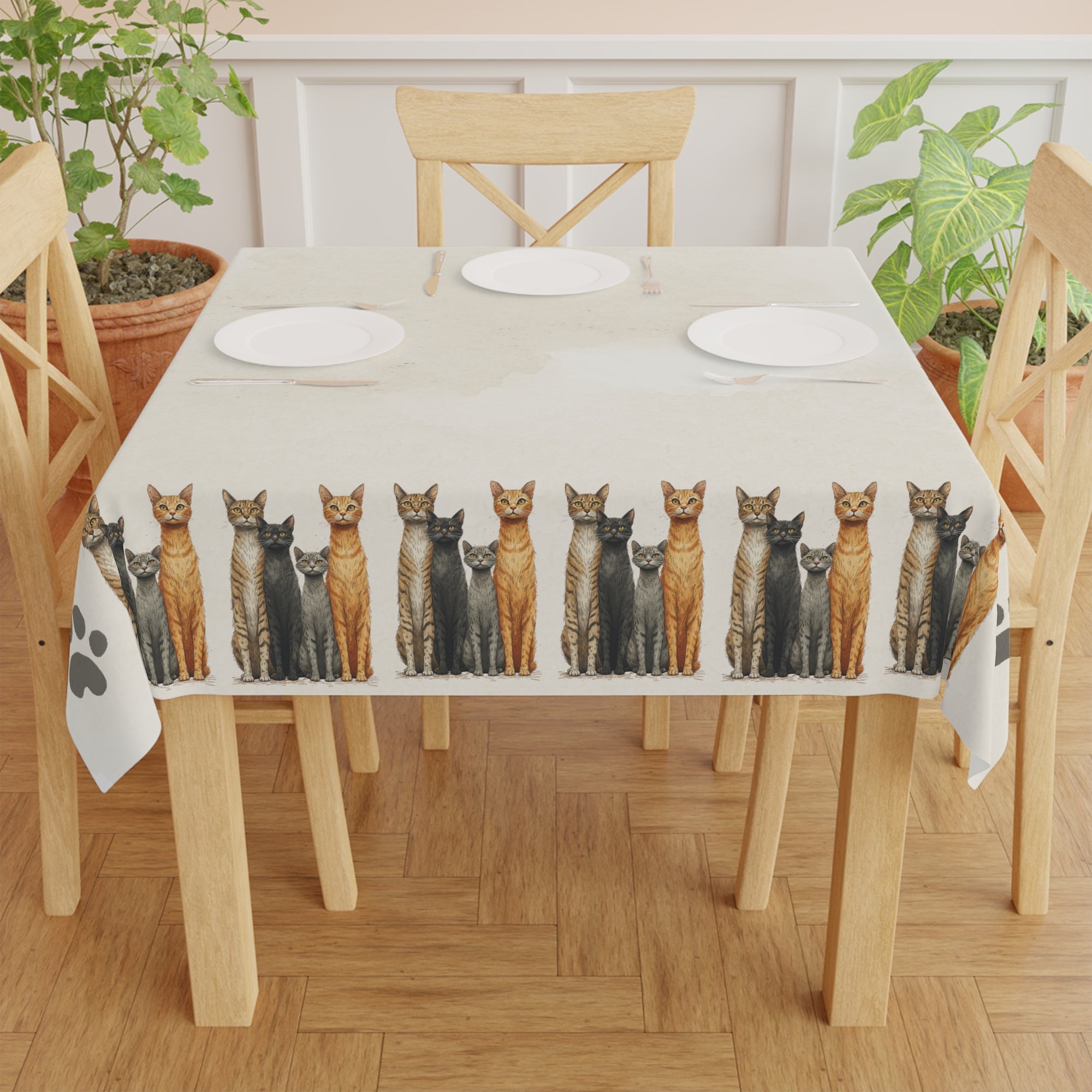 Tablecloth with Tall Kitties Design, Great for Cat Lovers