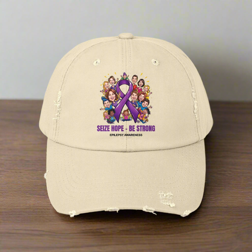 Unisex Distressed Cap - Seize Hope Be Strong - Epilepsy Awareness
