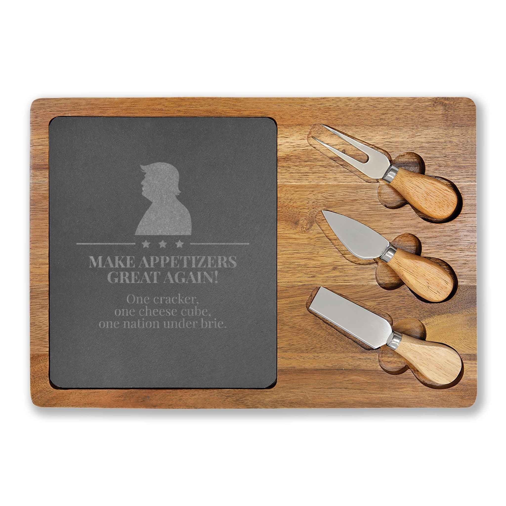 Make Appetizers Great Again Engraved Acacia & Slate Charcuterie Board