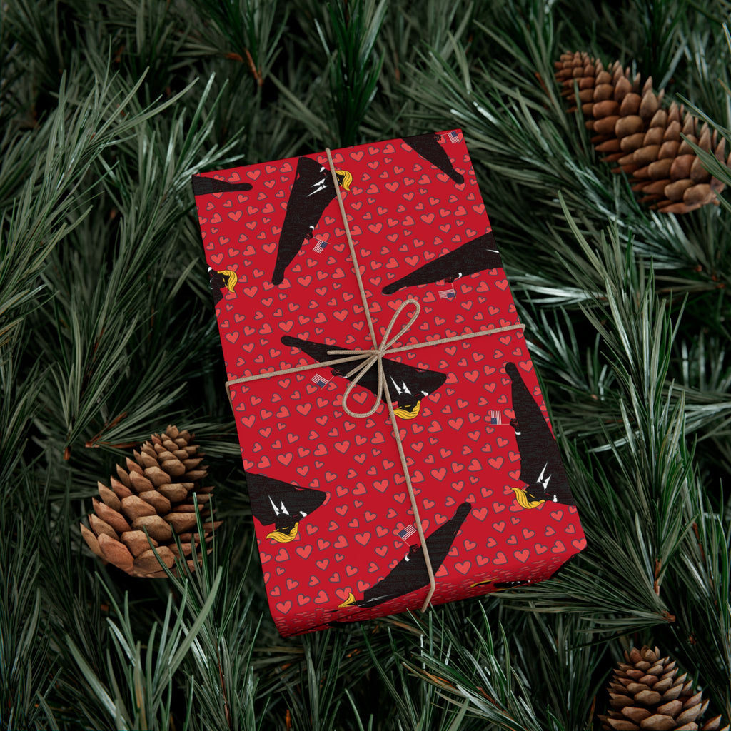 Commander-in-Recline Heart Wrap – Satirical Red All-Occasion Gift Paper