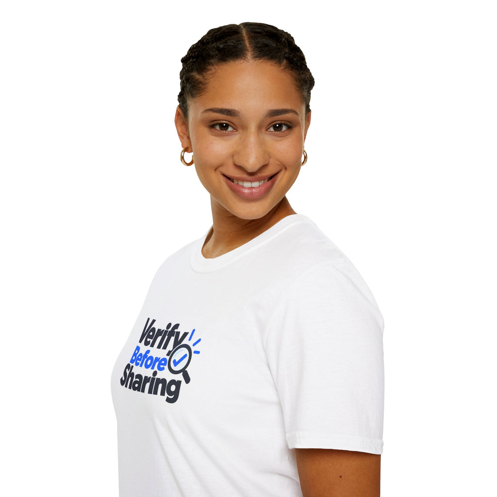Verify Before Sharing T-Shirt | Critical Thinking & Media Literacy Graphic Tee