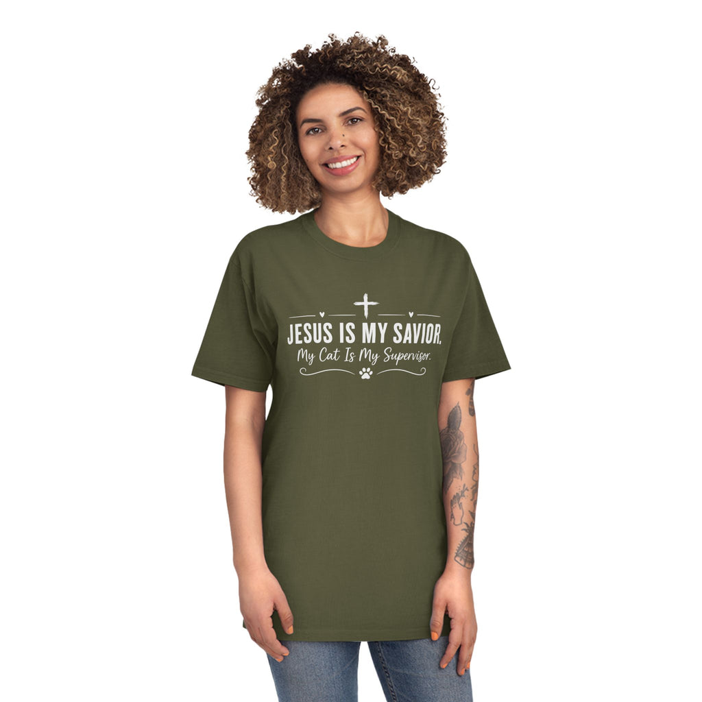 Jesus Is My Savior. My Cat Is My Supervisor. Vintage- Style T-Shirt