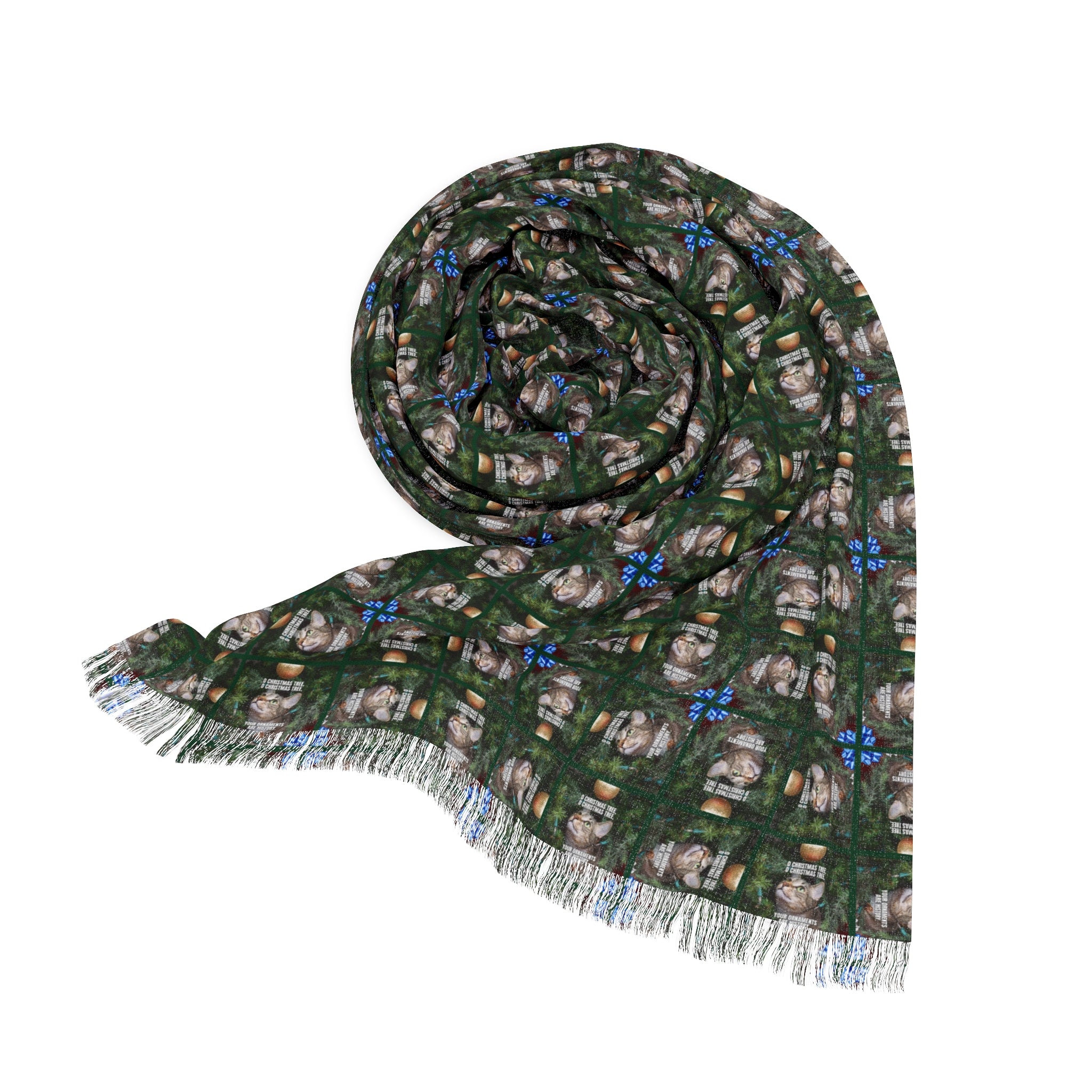 Photo depicting the ​Ornaments are History Christmas Light Scarf from EpiAl's Shop.