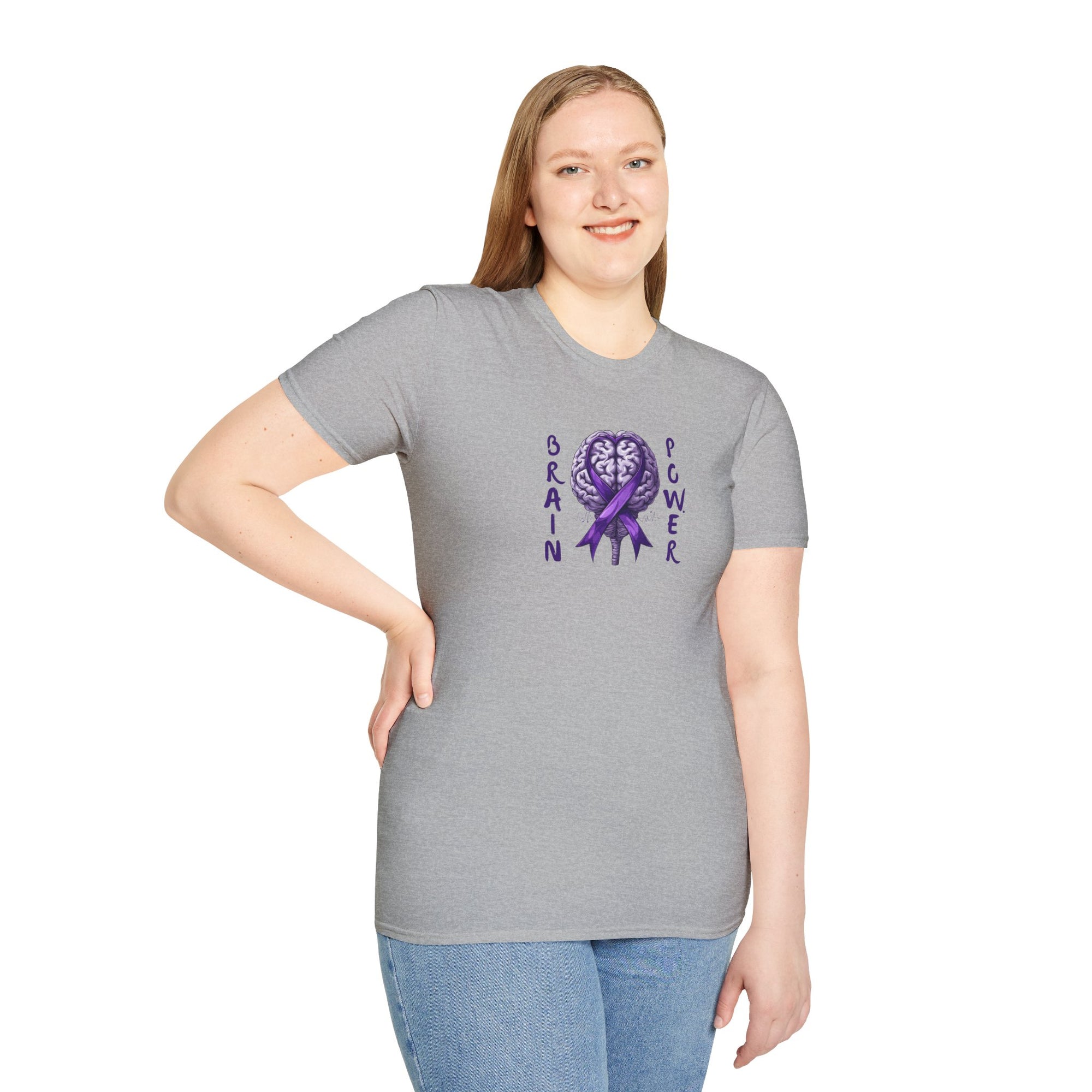 Brain Power Unisex Softstyle T-Shirt, Purple Ribbon Tee