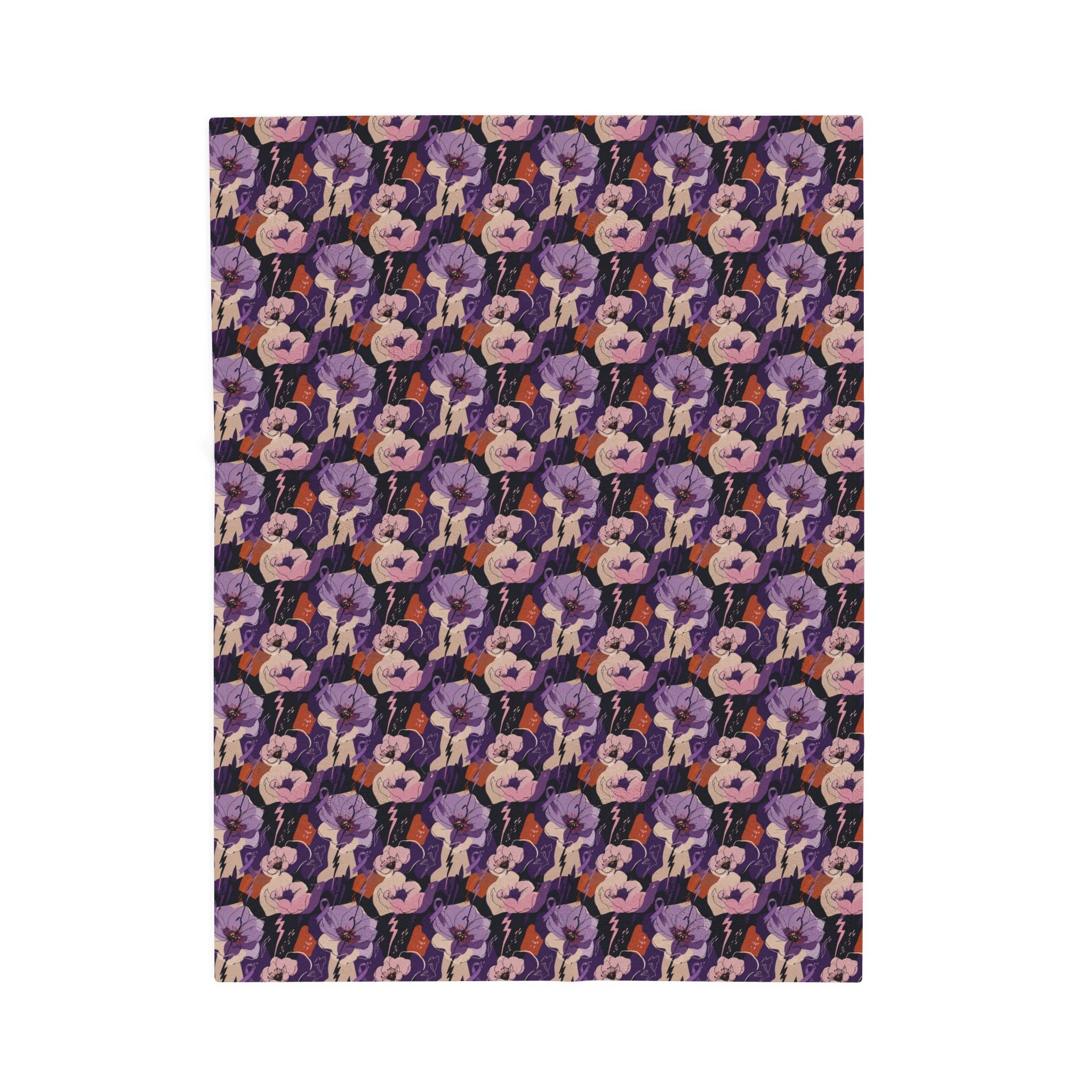 Epilepsy Awareness Floral Plush Blanket | Purple Ribbon Throw Blanket