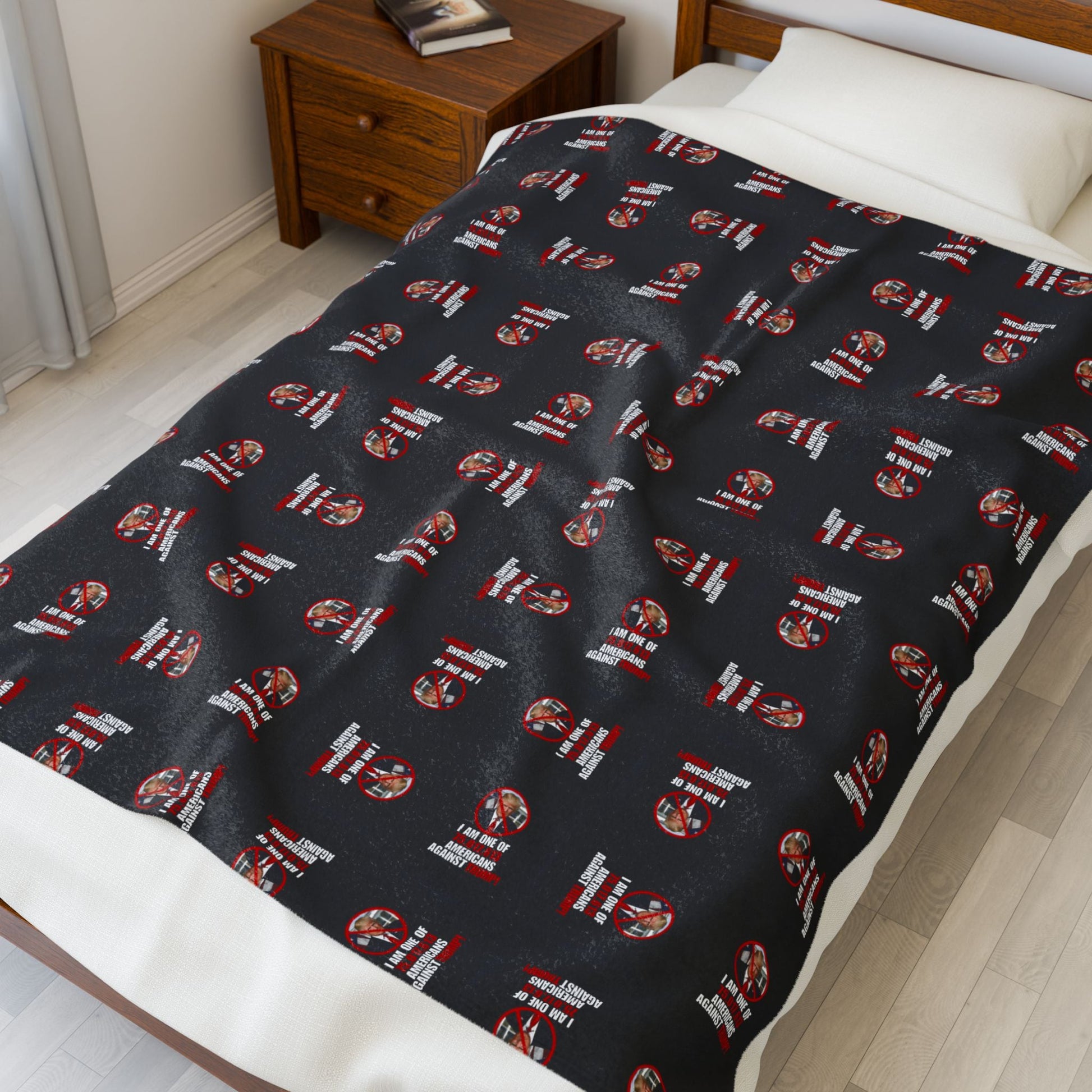 Cozy Velveteen Plush Blanket – Americans Against Trump Design Printify