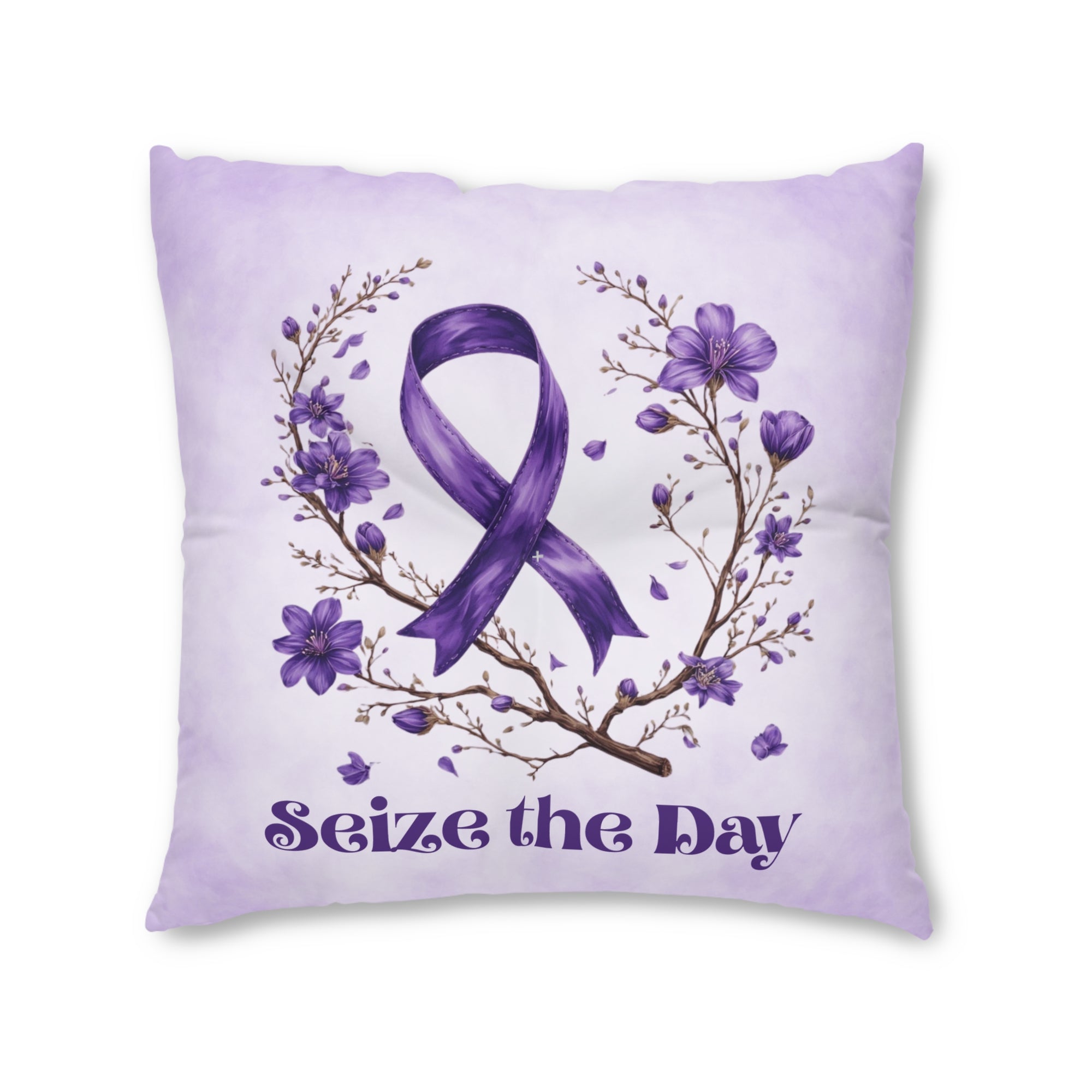 Purple Floral Tufted Floor Pillow - 'Seize the Day' - Home Decor