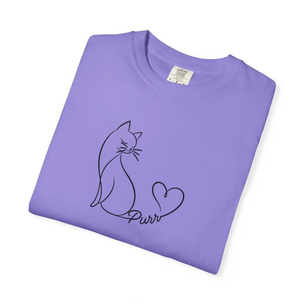 Purr Line Art Cat Unisex T-Shirt | Minimal Cat Lover Tee with Heart Tail