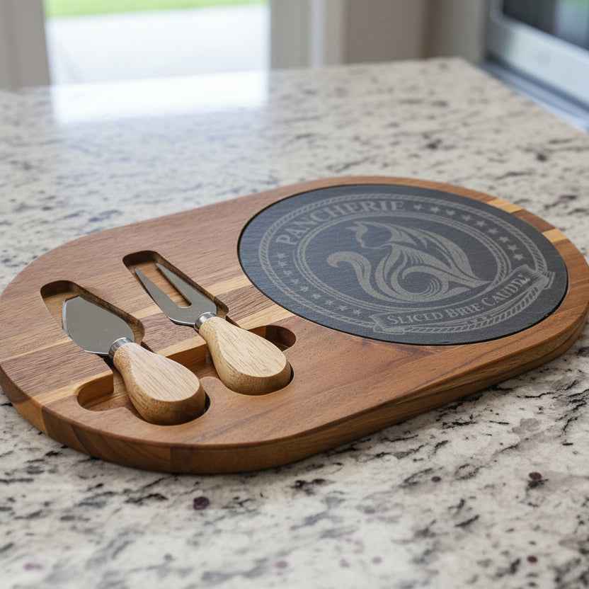 Pawcuterie Engraved Charcuterie Board – “Sliced with Cattitude” Slate & Acacia Serving Set