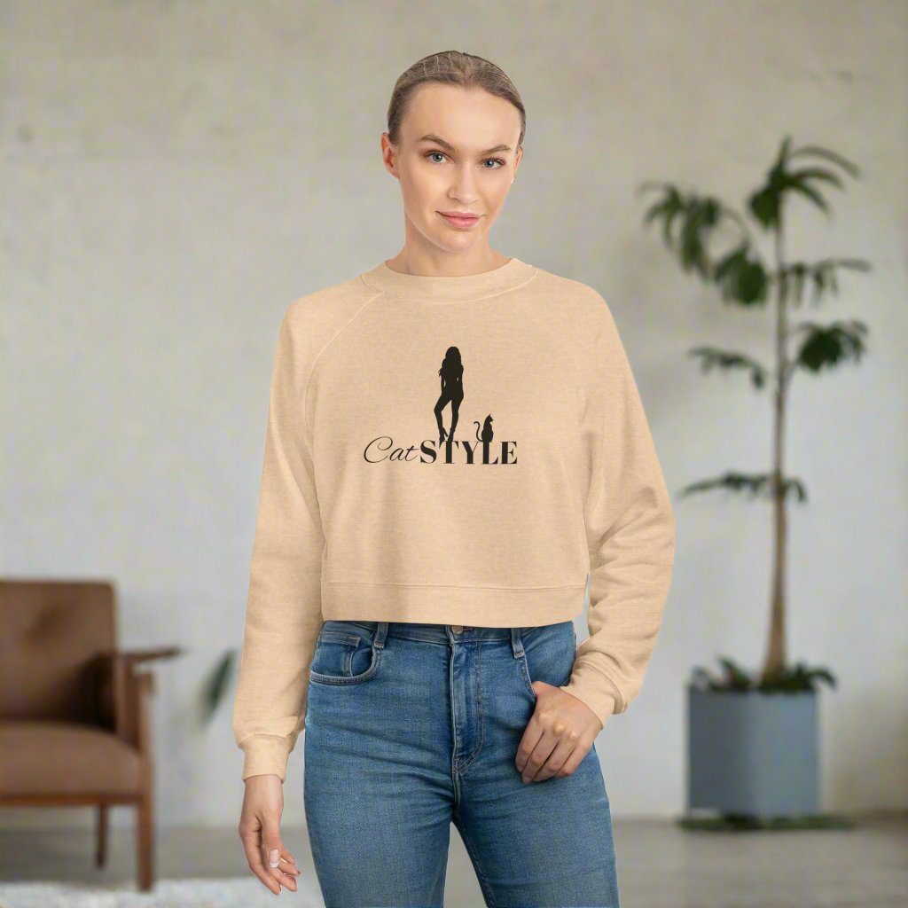 Photo depicting the ​Cat Stylin' Women's Cropped Fleece Pullover from EpiAl's Shop.