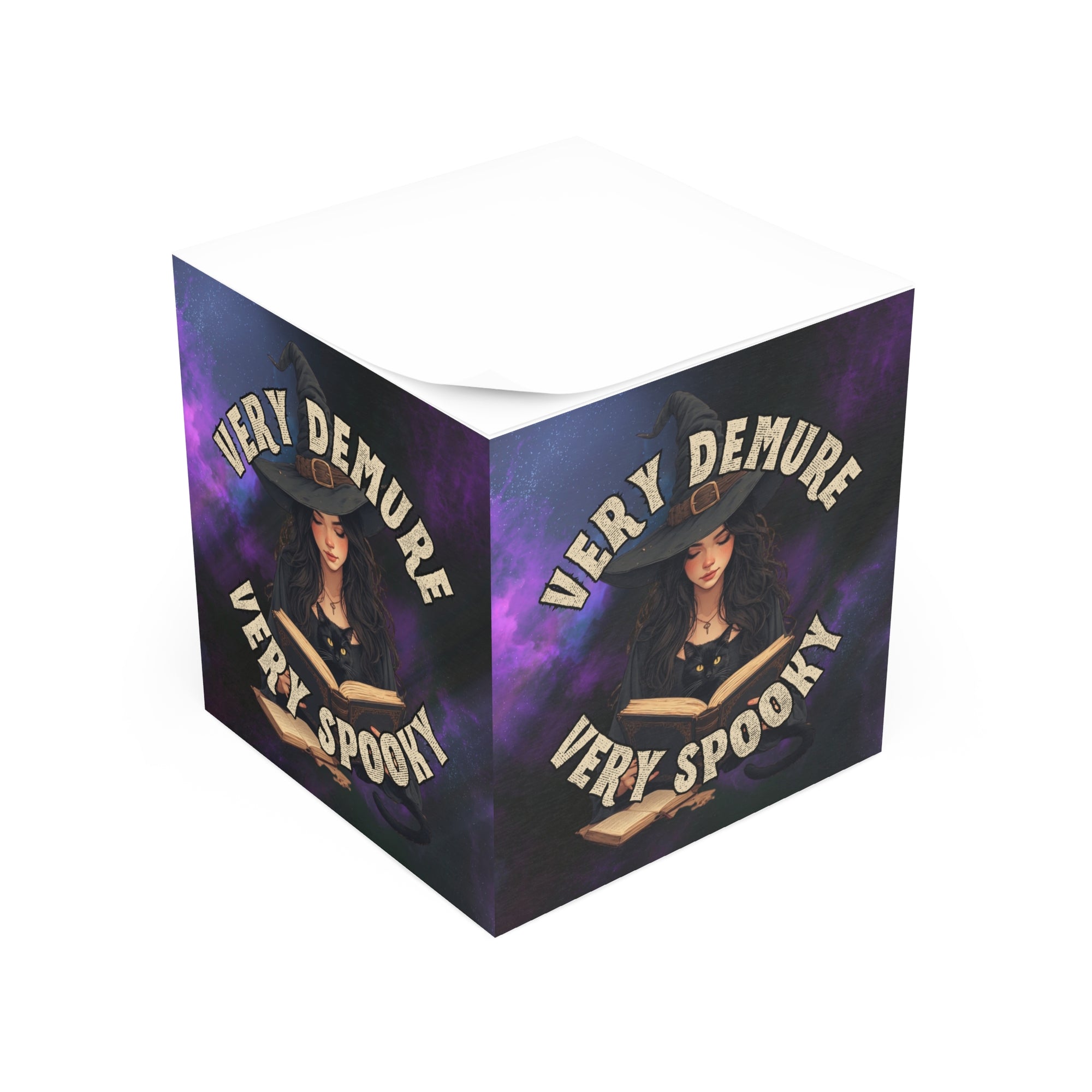 Spooky Witch Note Cube - Halloween Gift for Cat Lovers