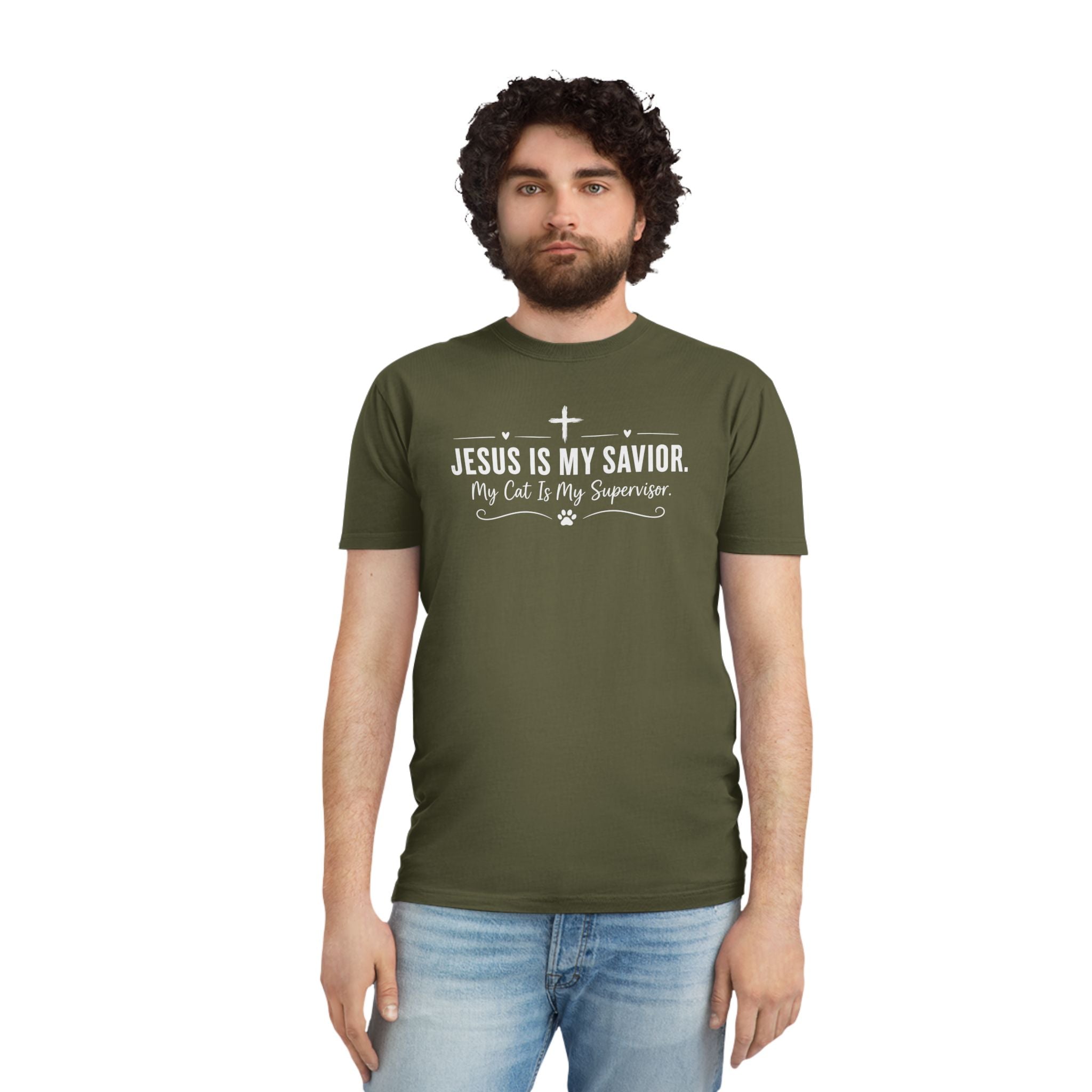 Jesus Is My Savior. My Cat Is My Supervisor. Vintage- Style T-Shirt