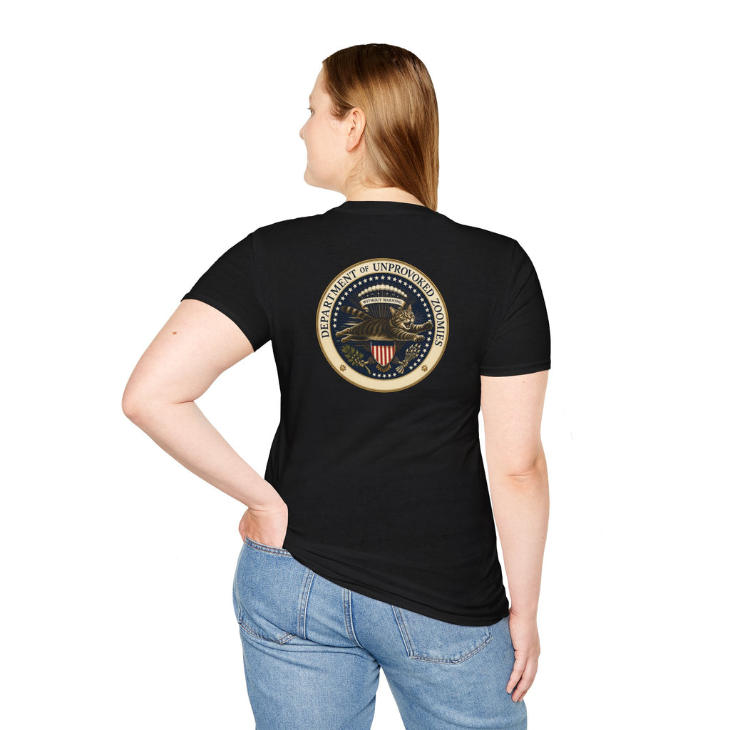 Department of Unprovoked Zoomies Cat T-Shirt | Faux Government Seal Tee