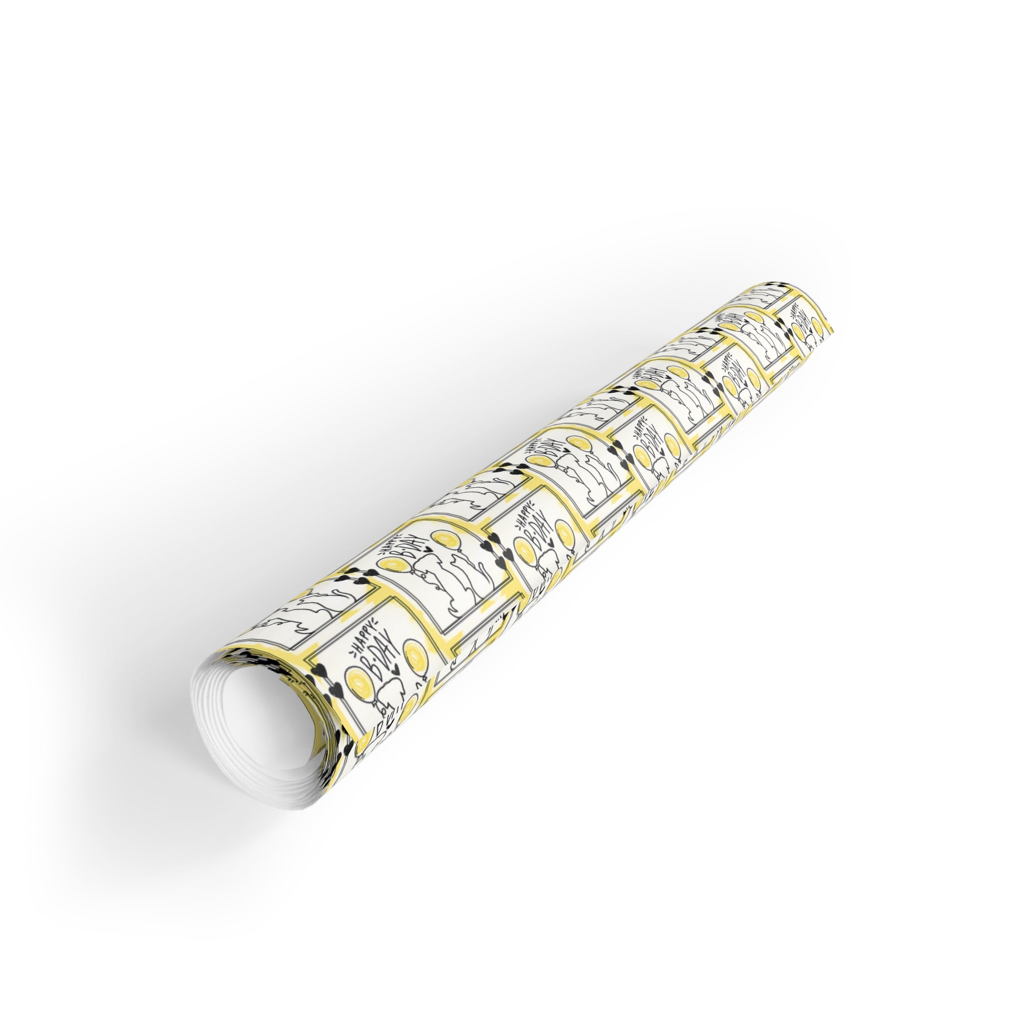Dog & Cat Black & Yellow Birthday Gift Wrapping Paper Rolls, 1pc - EpiAl's Shop
