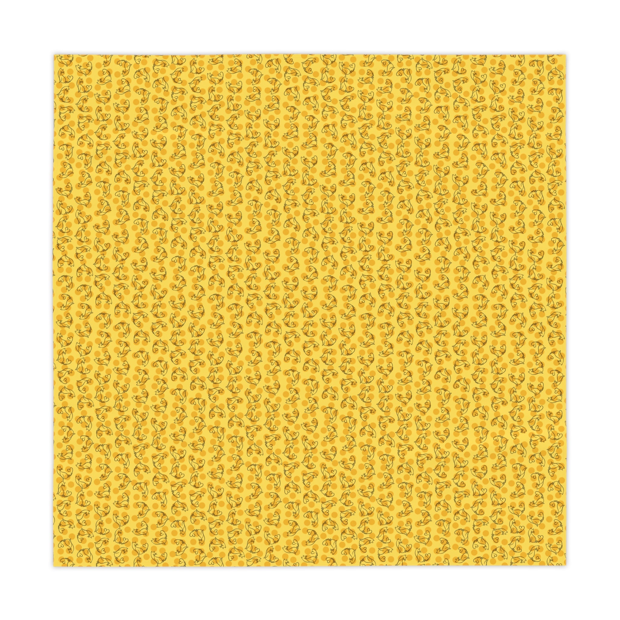 Golden Purr Cat Tablecloth – Minimalist Line Art Polka Dot Design (55" × 55")