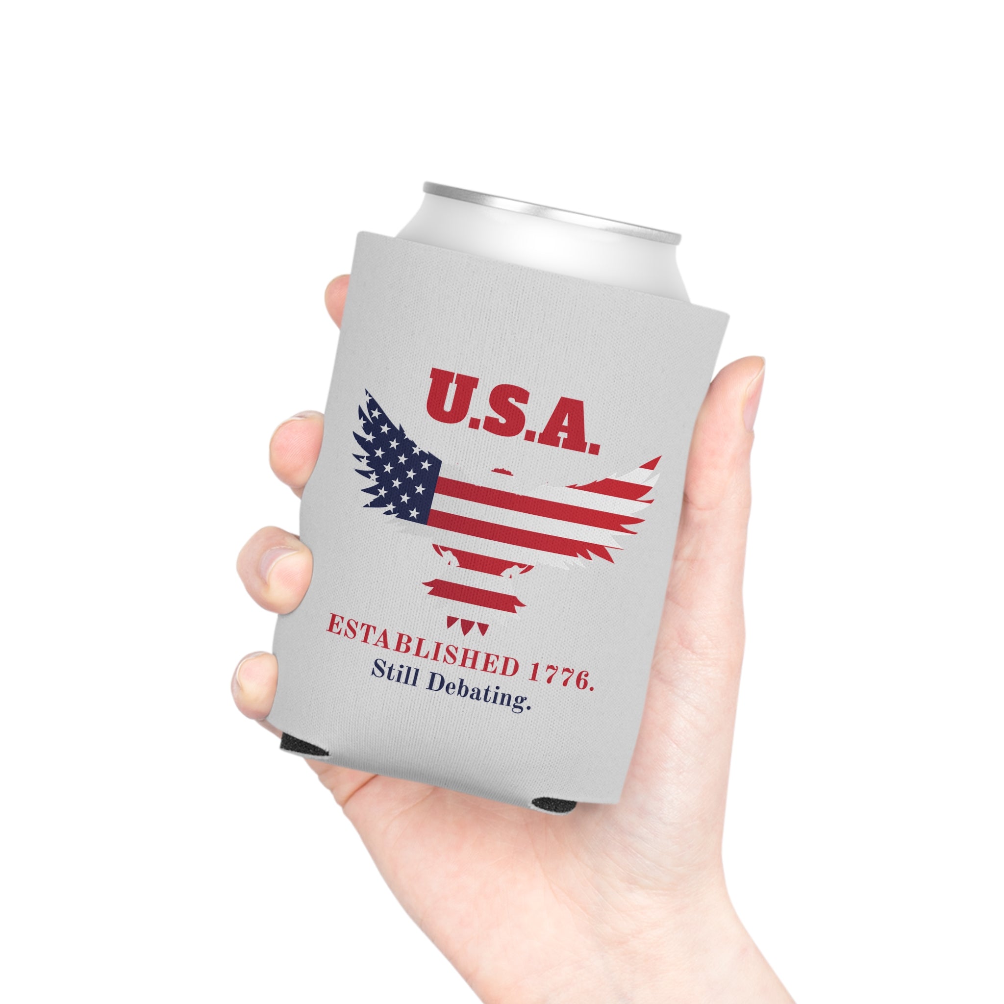 USA Established 1776 Still Debating Can Cooler Sleeve | Patriotic Funny Koozie