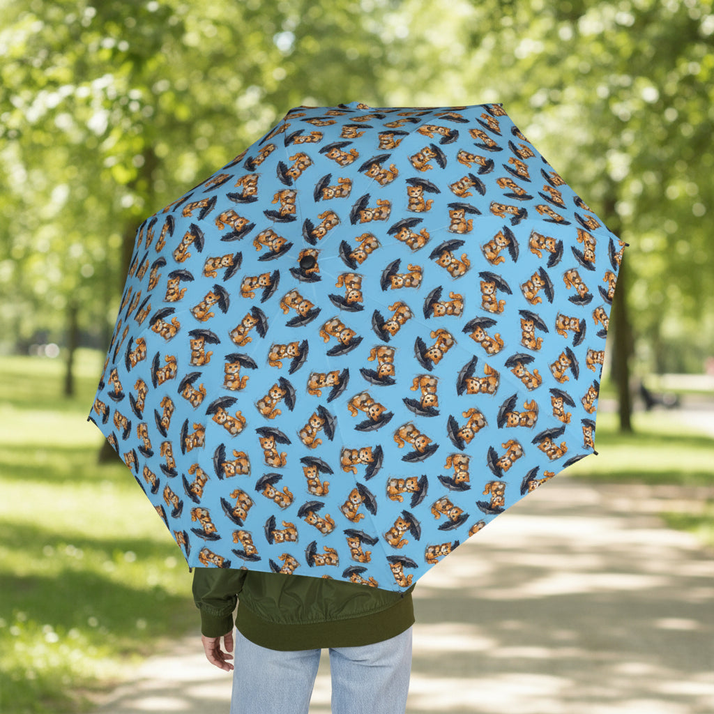 Cute Cat Umbrella – Rainy Day Mood Booster – Sky Blue Cartoon Kitty Print Umbrella