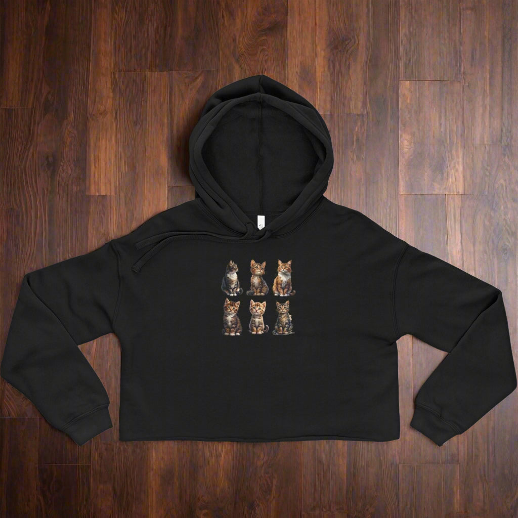 Cute Cat Graphic Cropped Hoodie