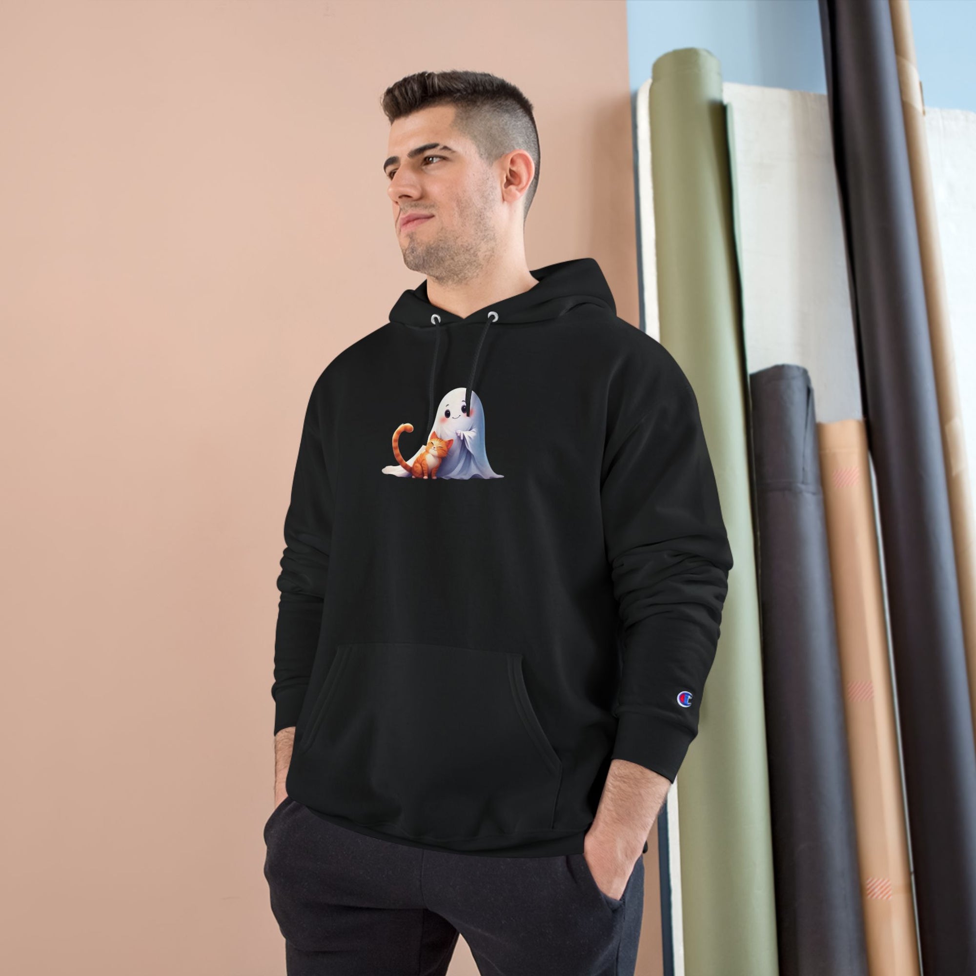 Cute Ghost & Kitty Champion Hoodie - Cozy Sweatshirt