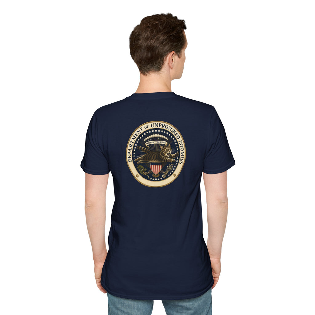 Department of Unprovoked Zoomies Cat T-Shirt | Faux Government Seal Tee