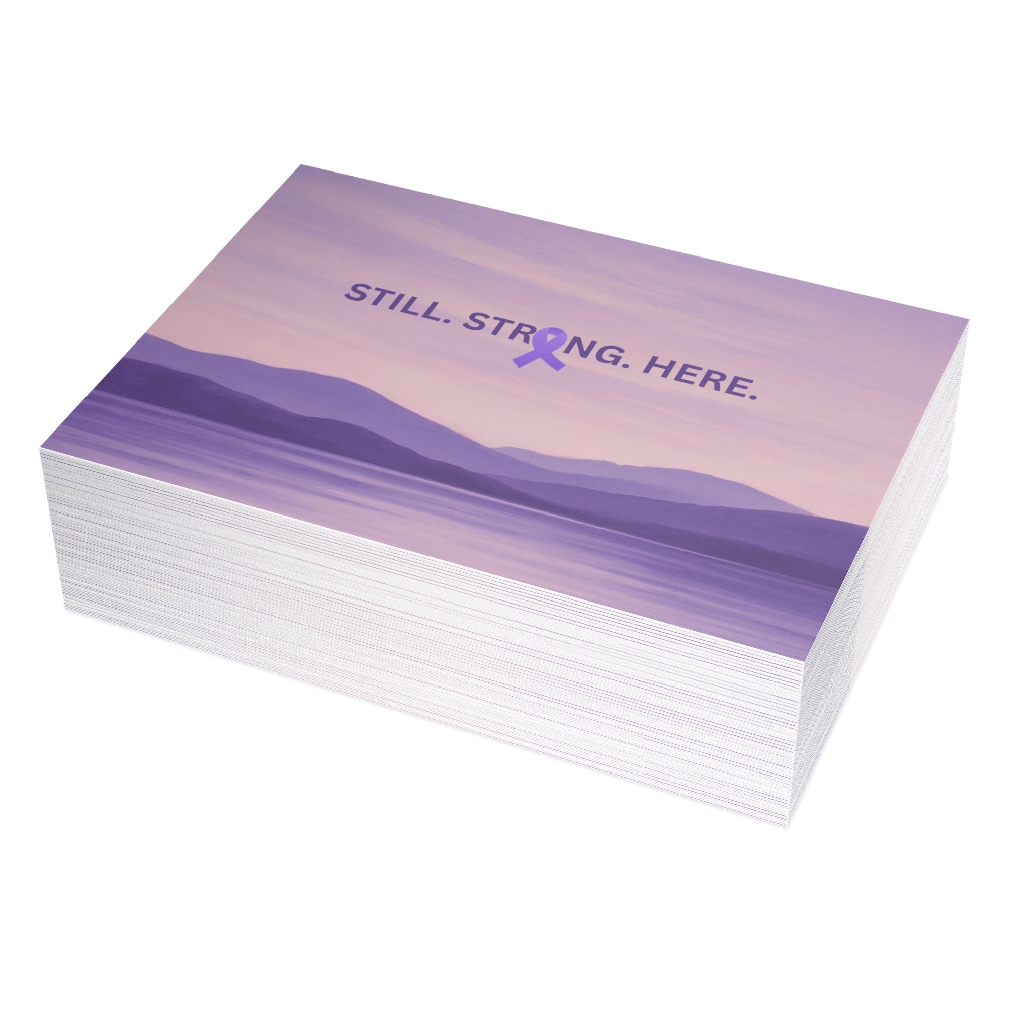 “Still. Strong. Here.” Epilepsy Awareness Postcards — Lavender Horizon (7×5, Sets of 10/30/50)