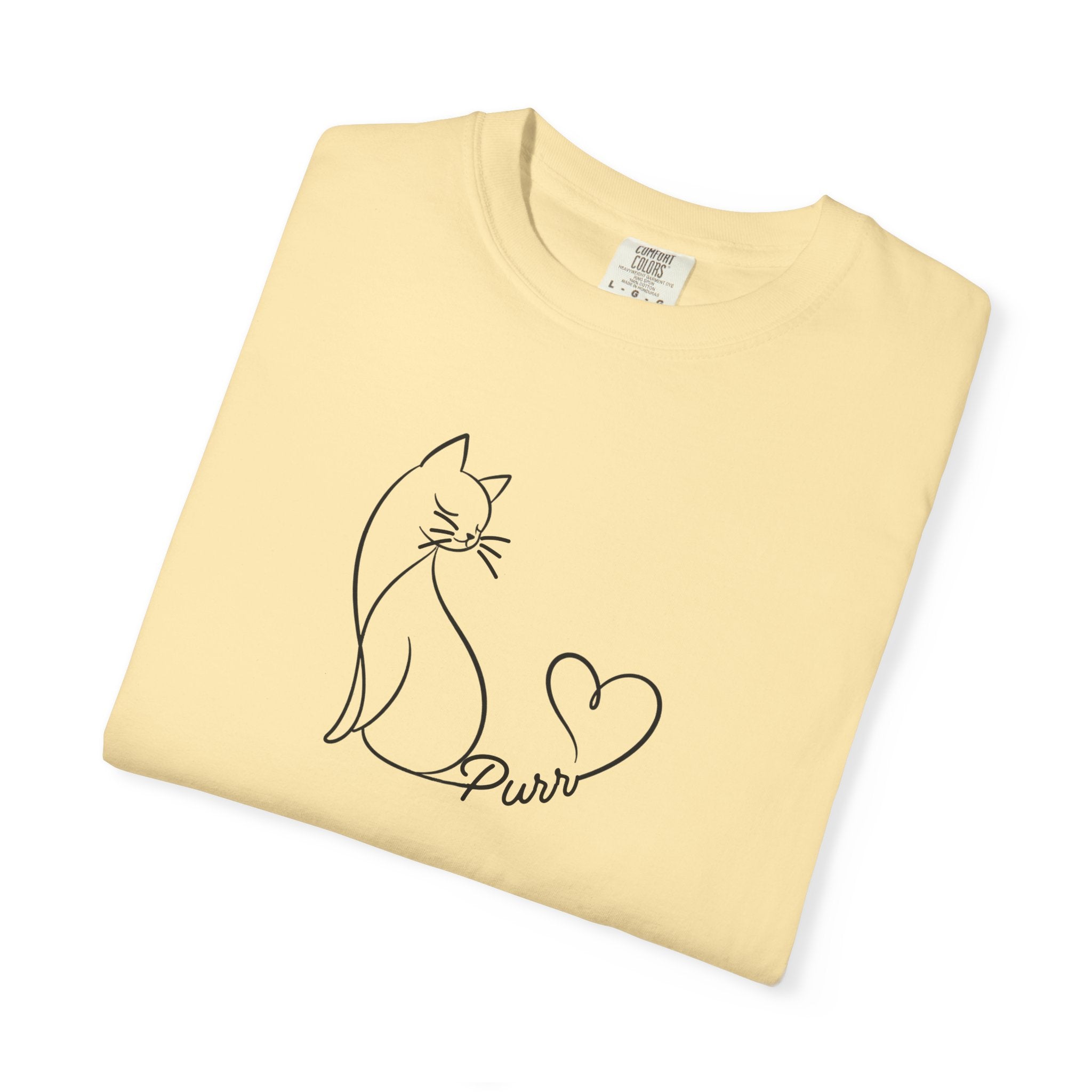 Purr Line Art Cat Unisex T-Shirt | Minimal Cat Lover Tee with Heart Tail