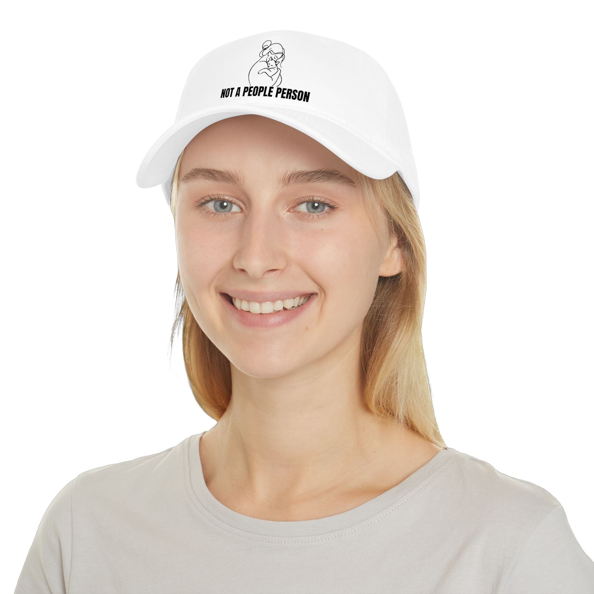 “Not a People Person” Cat Line Art Hat – Low Profile Cotton Cap (Unbothered Edition)